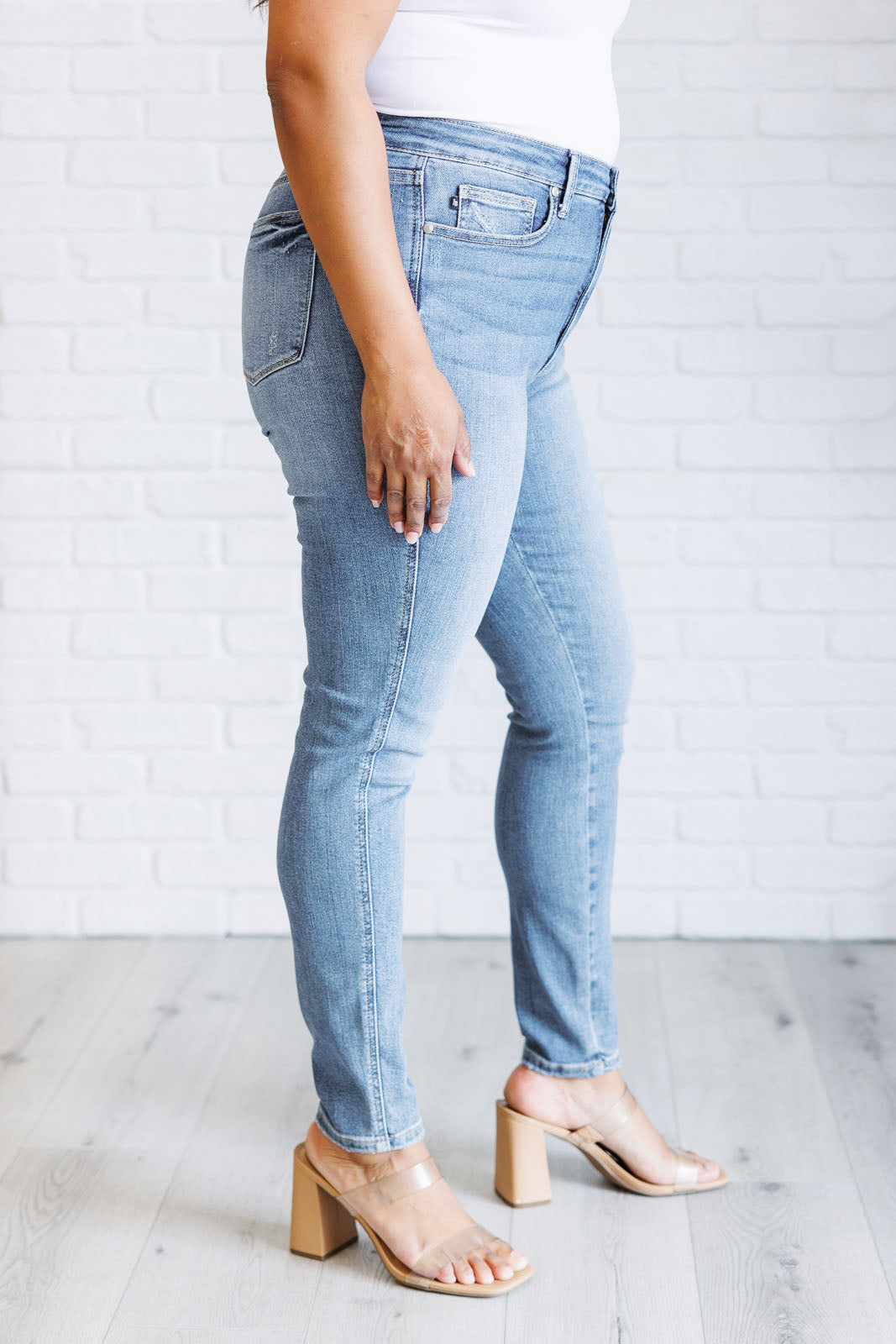 Justine High Rise Control Top Contrast Wash Skinny Jeans - Southern Divas Boutique