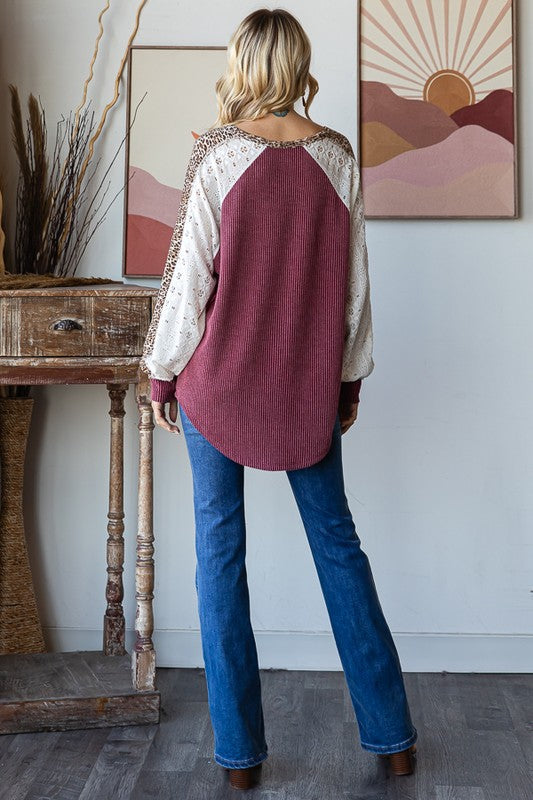 Bold Behavior Contrast Color Block Top in Burgundy - Southern Divas Boutique