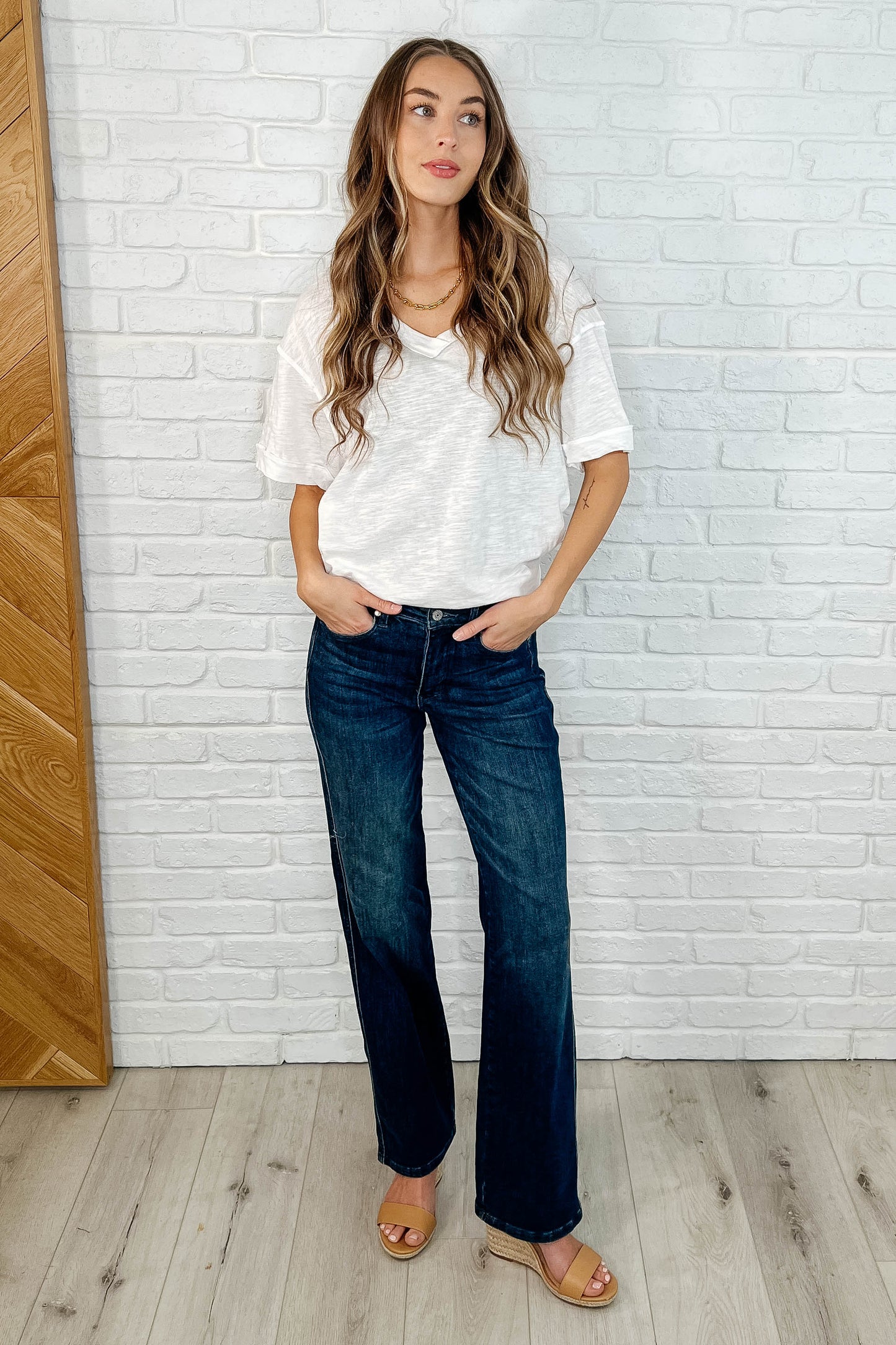 Basic Instinct Drop Shoulder V-Neck Tee in Ivory - Southern Divas Boutique