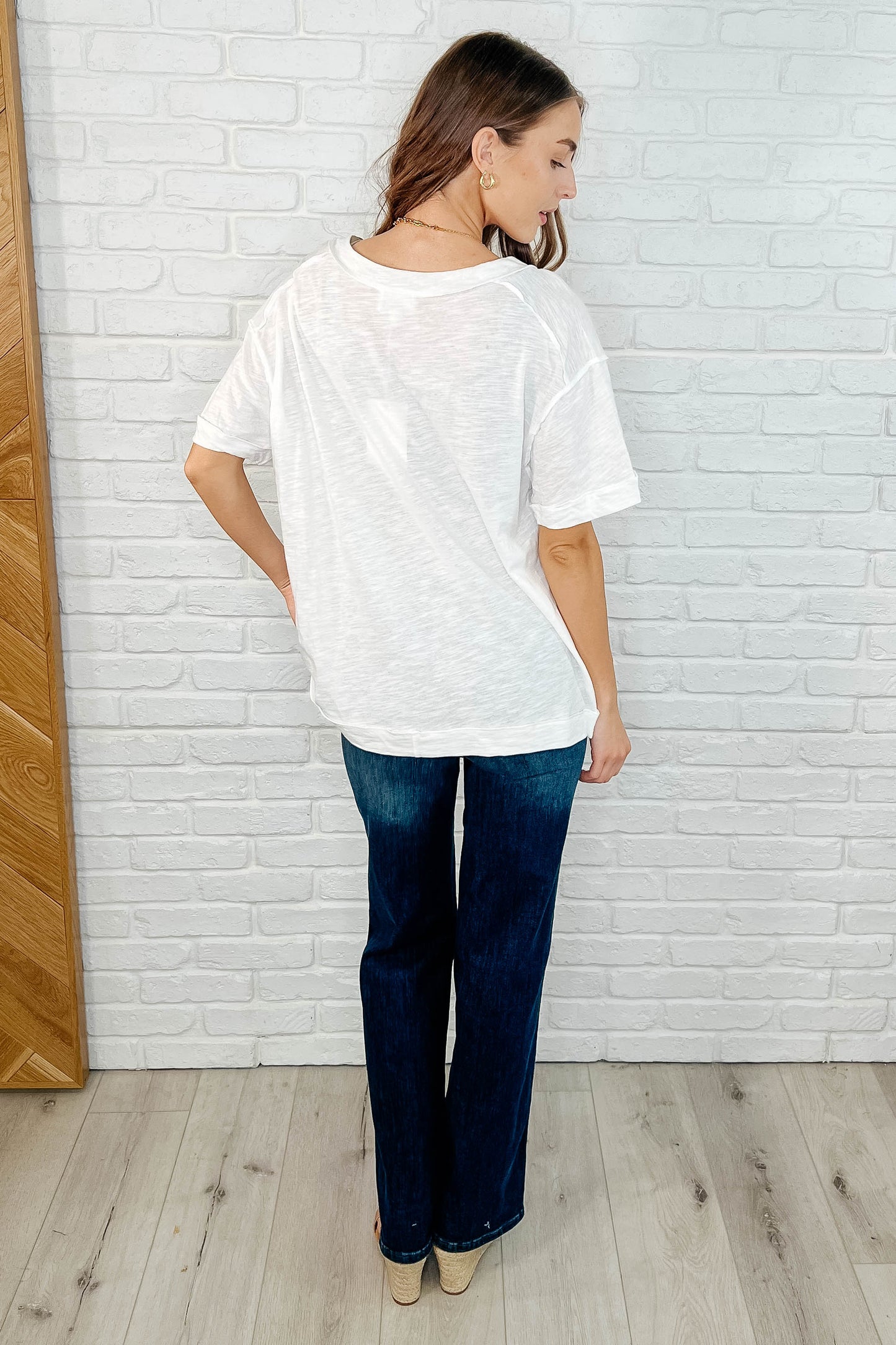 Basic Instinct Drop Shoulder V-Neck Tee in Ivory - Southern Divas Boutique