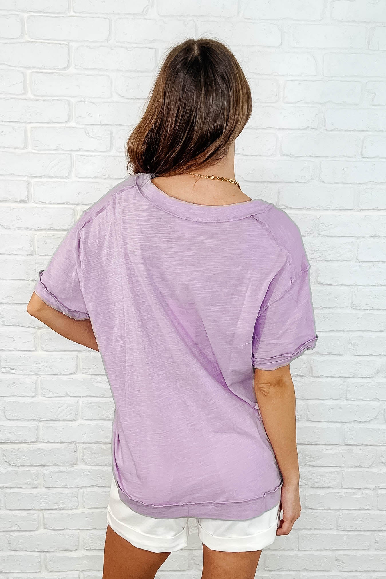 Basic Instinct Drop Shoulder V-Neck Tee in Lilac - Southern Divas Boutique