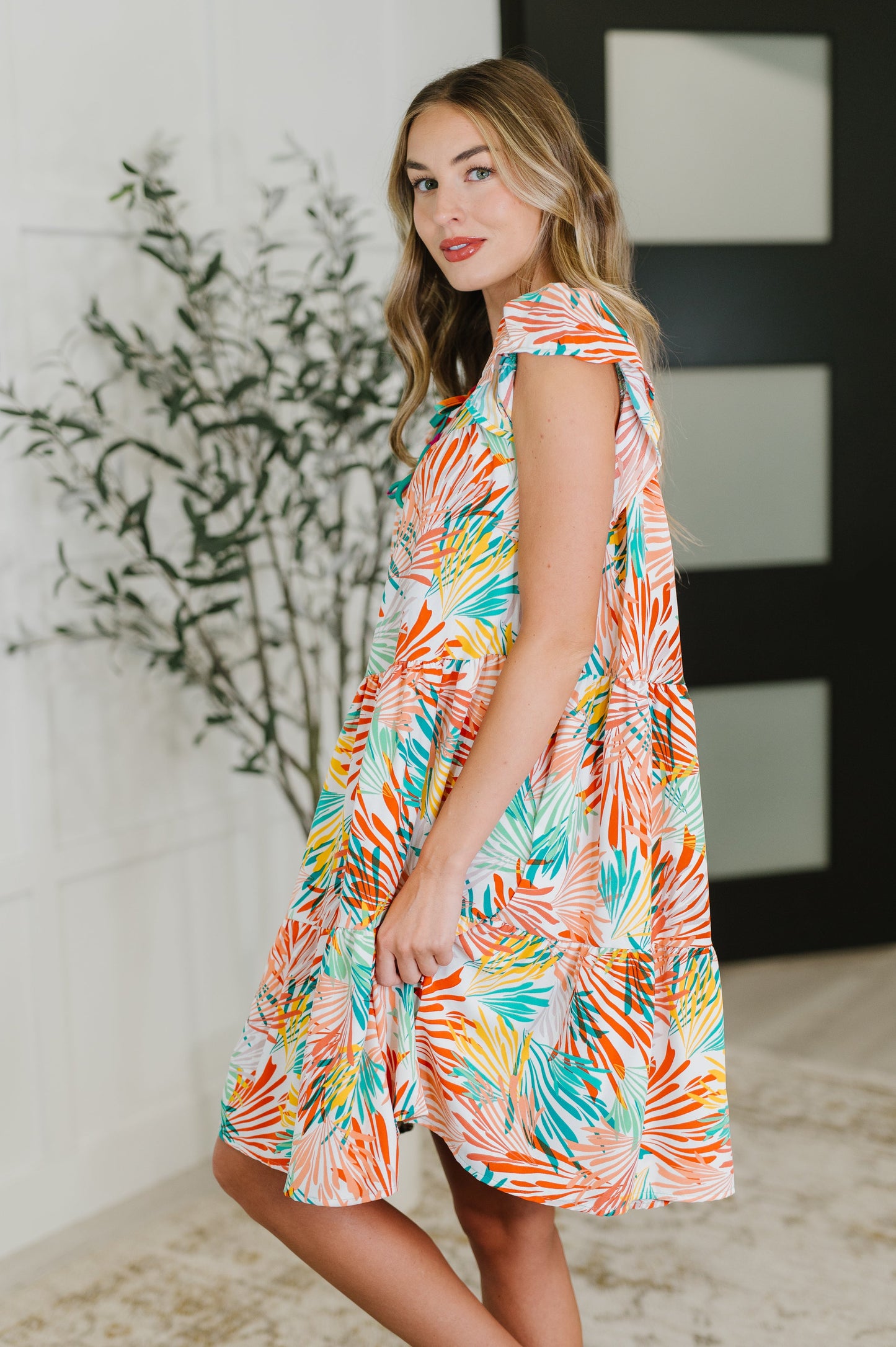 Bless Your Love Tiered Dress in Ivory, Orange and Mint - Southern Divas Boutique
