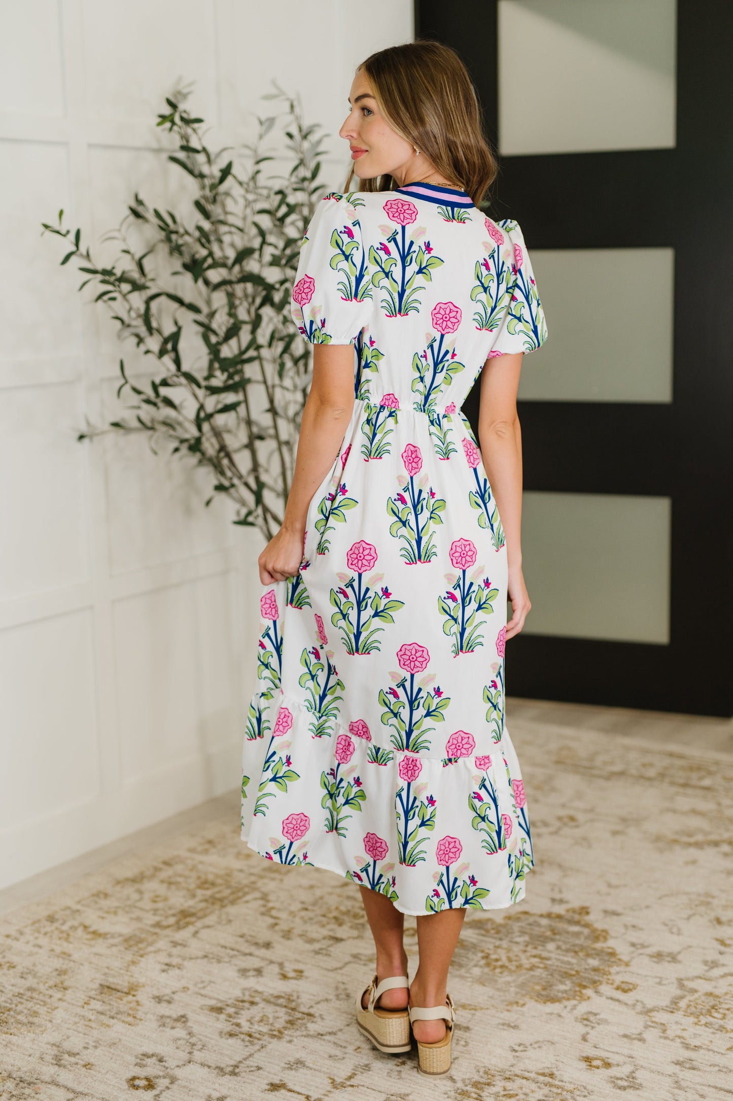 PREORDER: Boho V-Neck Balloon Sleeve Dress in Floral Print - Southern Divas Boutique