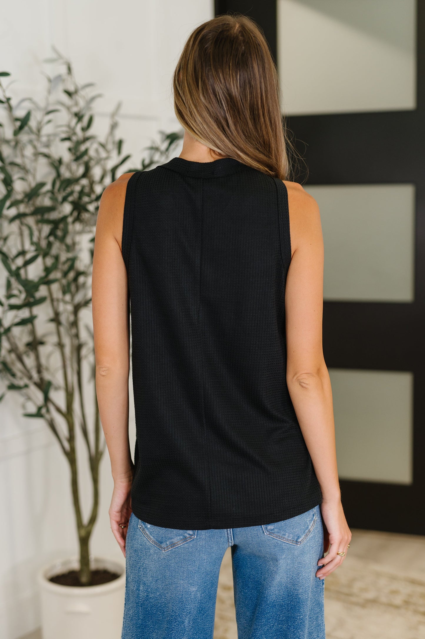 Buttoned Up Buttercup Sleeveless Top in Black - Southern Divas Boutique