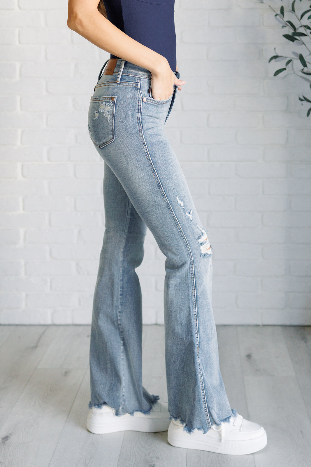 Caroline Mid Rise Control Top Distressed Flare Jeans - Southern Divas Boutique