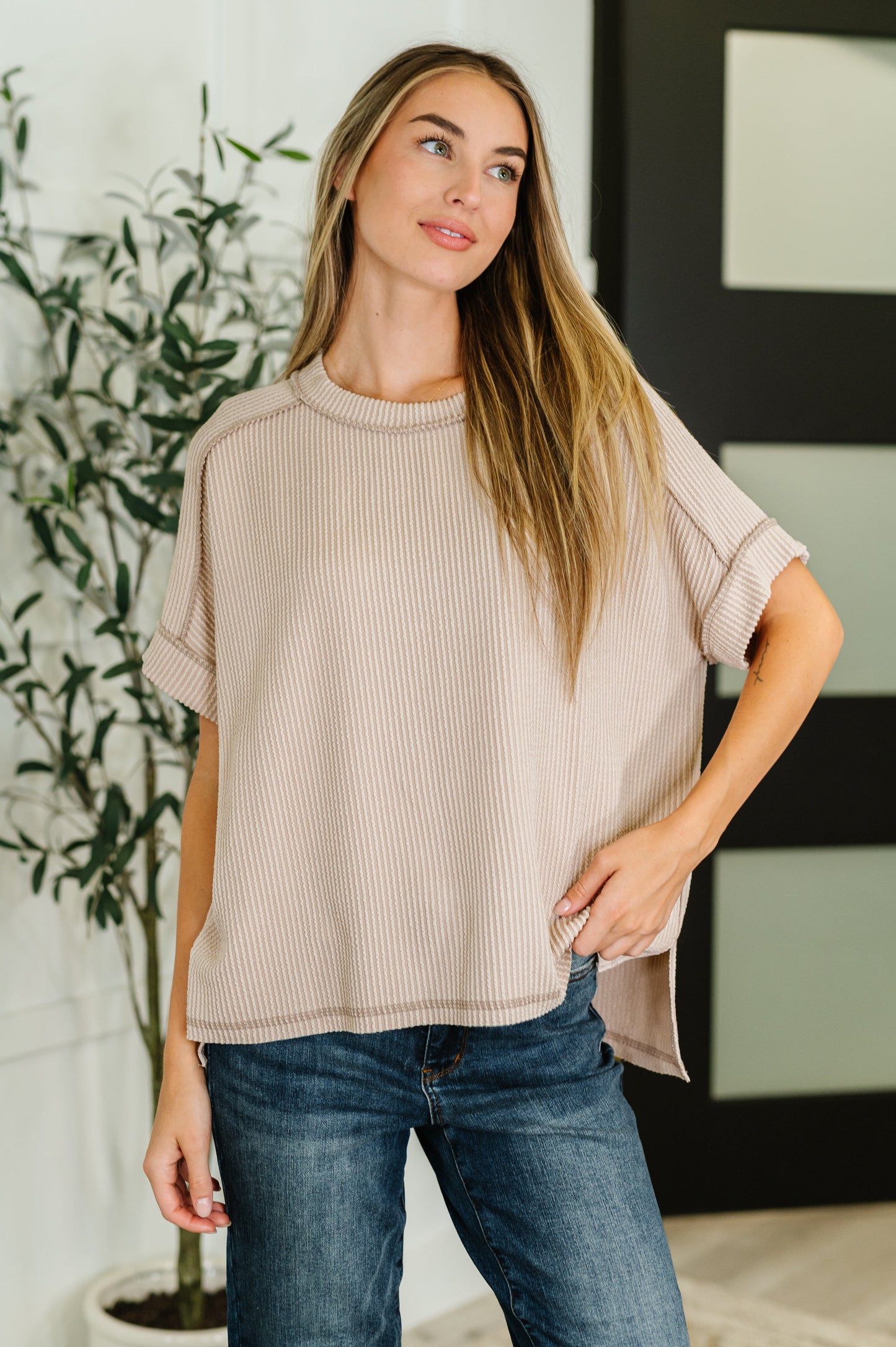 Catch Me Loungin’ Cable Ribbed Knit Top in Ash Mocha - Southern Divas Boutique