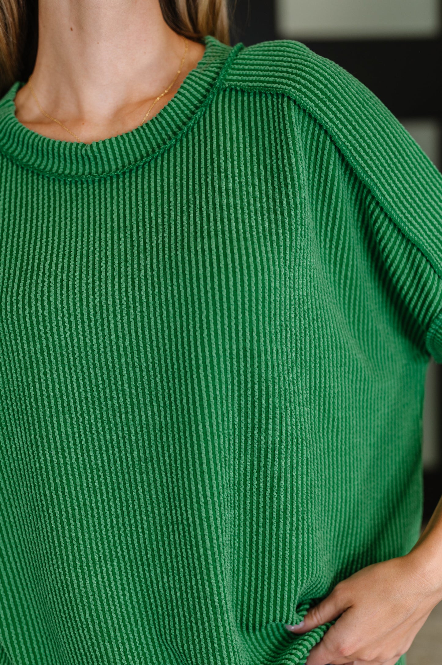 Catch Me Loungin’ Cable Ribbed Knit Top in Dark Green - Southern Divas Boutique