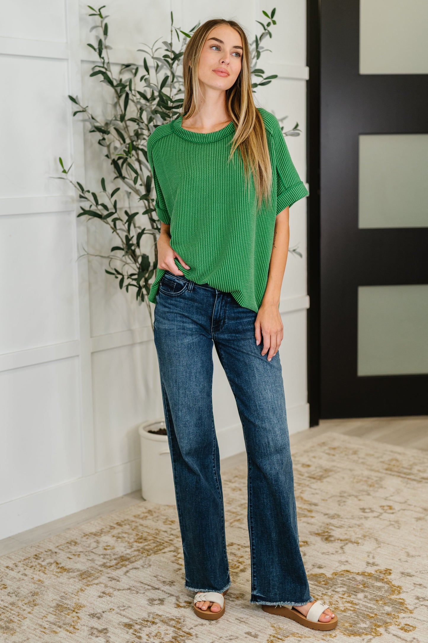 Catch Me Loungin’ Cable Ribbed Knit Top in Dark Green - Southern Divas Boutique