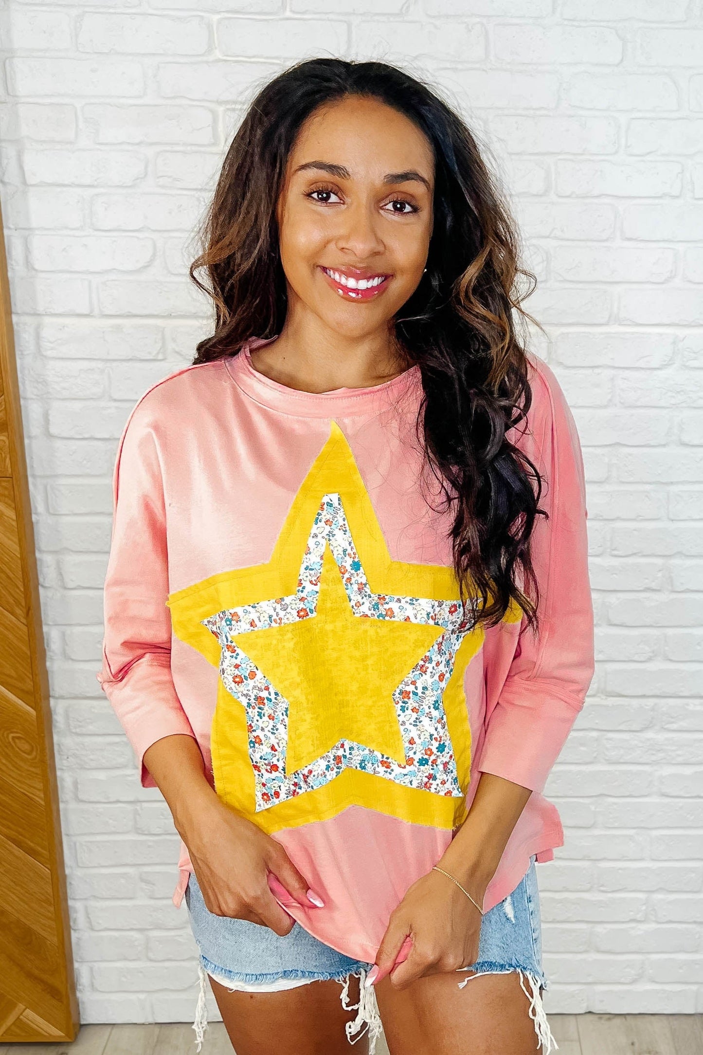 Catch a Star Mixed Print Star Patch Top - Southern Divas Boutique