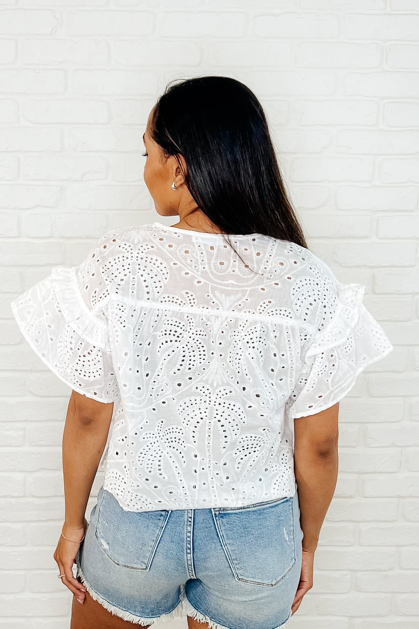 Classy As Heck Eyelet Front Tie Top in Off White - Southern Divas Boutique
