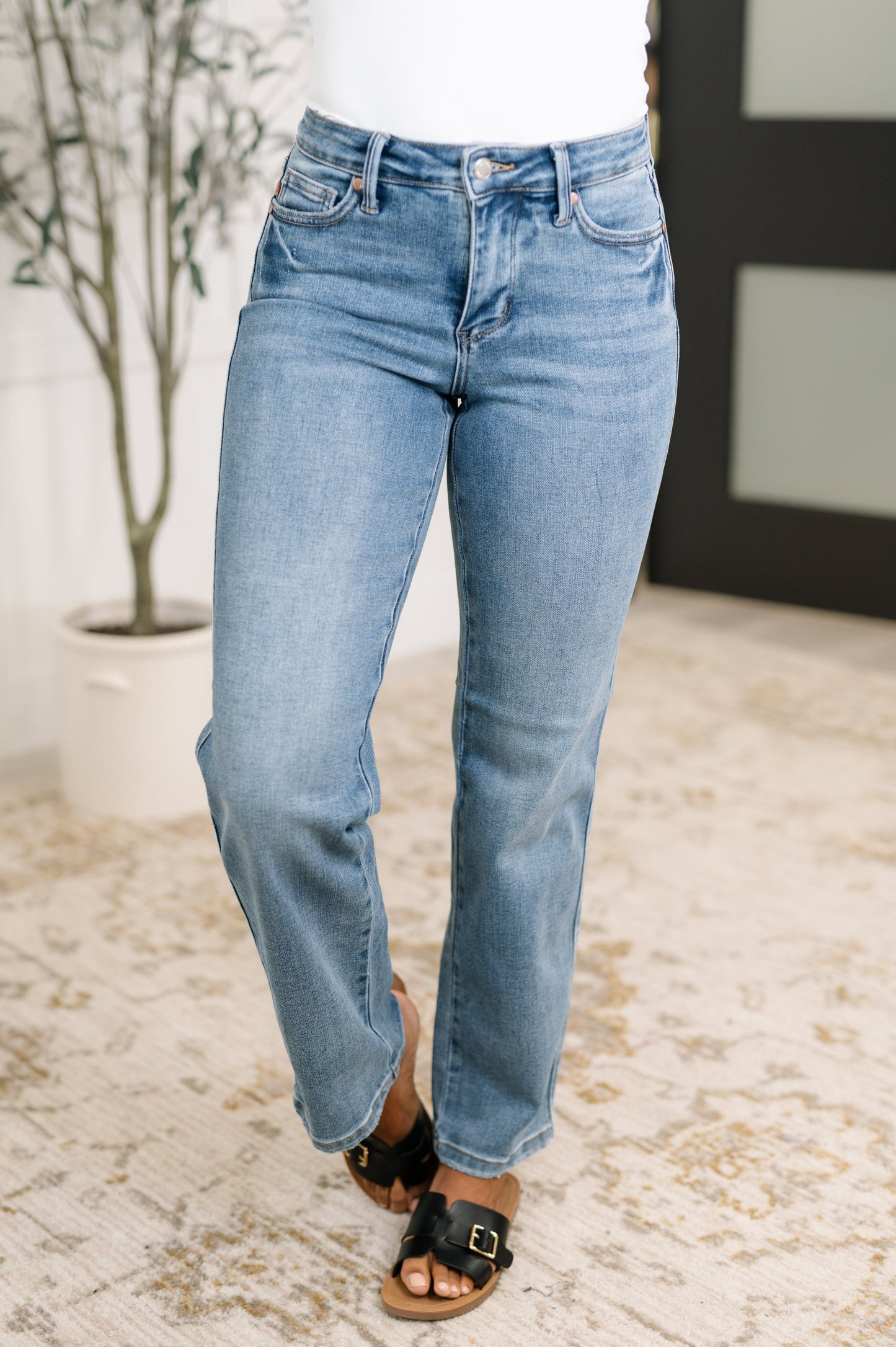 Corrine Mid Rise Control Top Vintage Straight Jeans - Southern Divas Boutique