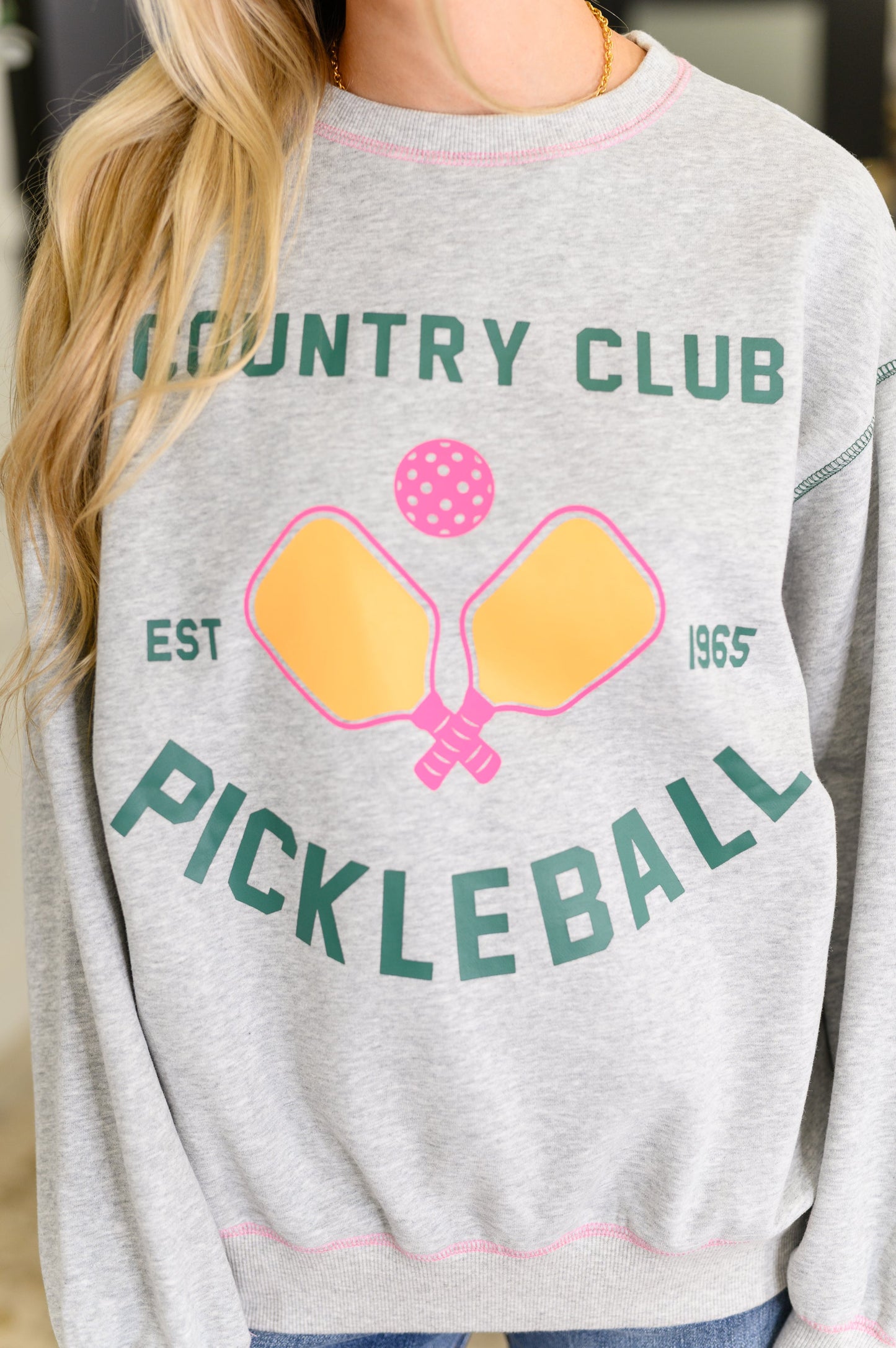 Country Club Pickle Ball Graphic Sweatshirt - Southern Divas Boutique