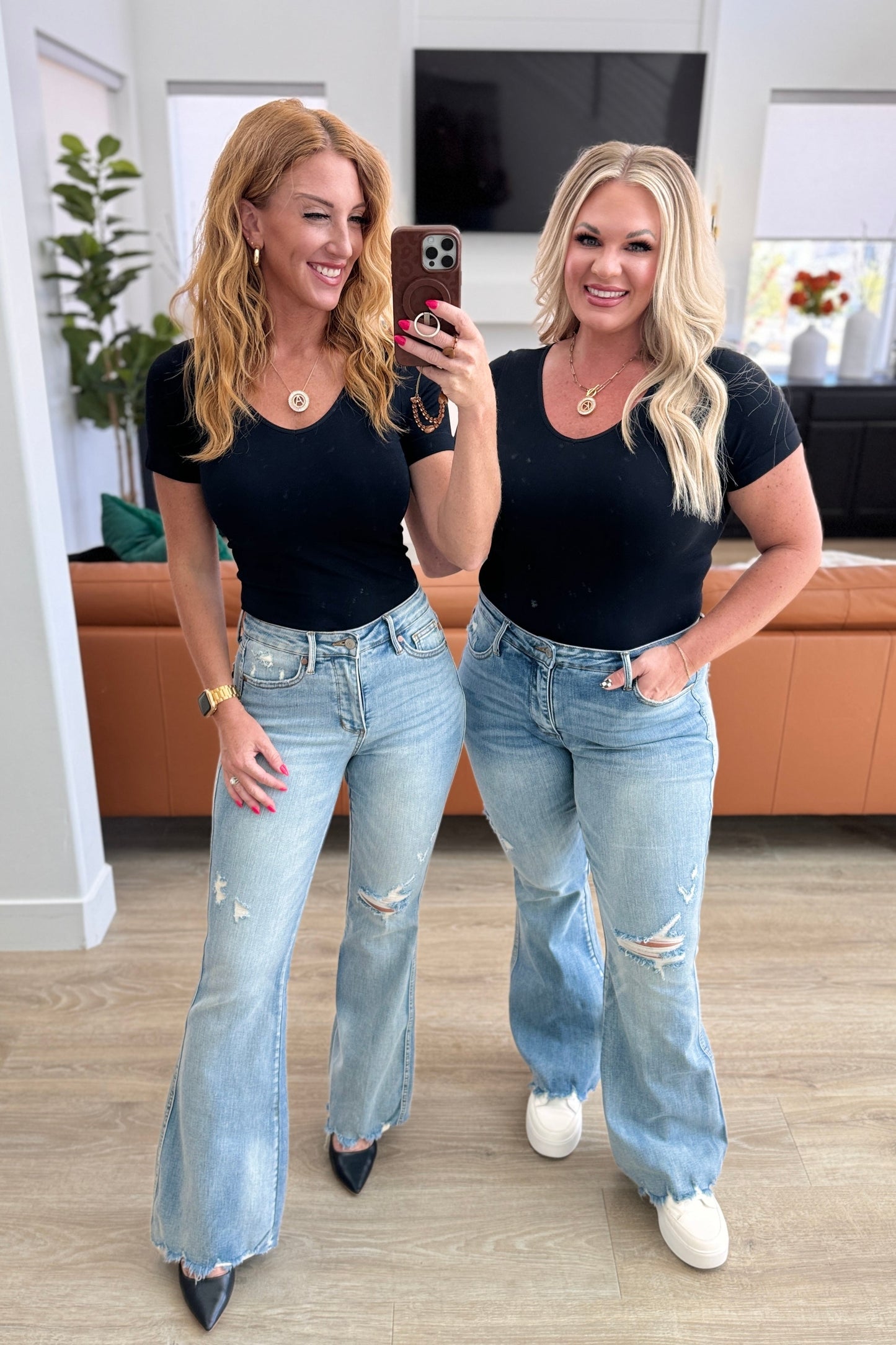 Caroline Mid Rise Control Top Distressed Flare Jeans - Southern Divas Boutique