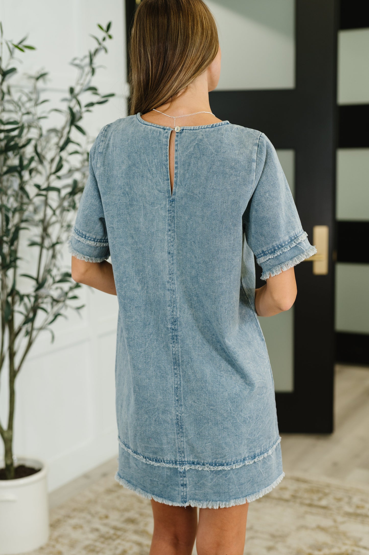 Dressed & Obsessed Chambray T-Shirt Dress in Indigo - Southern Divas Boutique