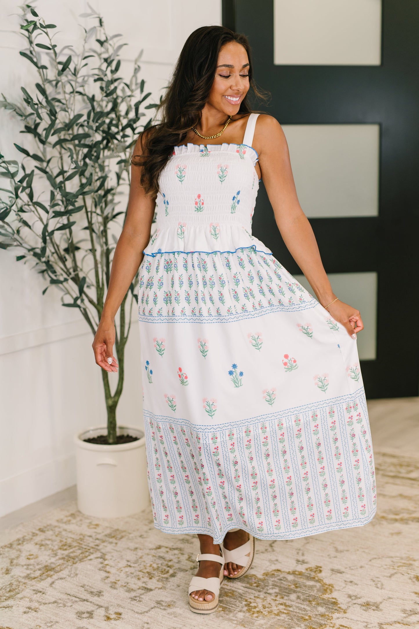 Eager Anticipation Mixed Print Midi Dress - Southern Divas Boutique