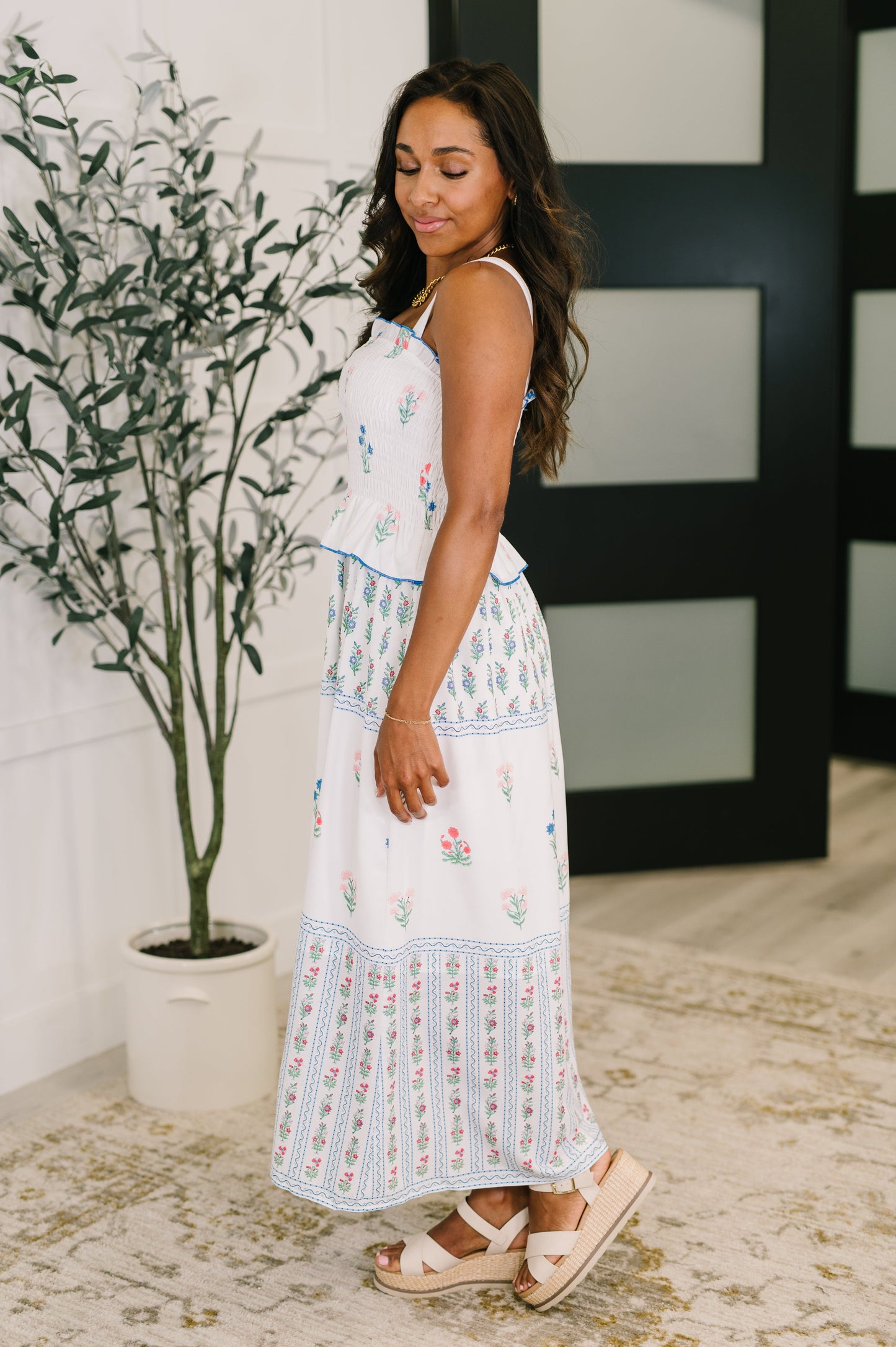Eager Anticipation Mixed Print Midi Dress - Southern Divas Boutique