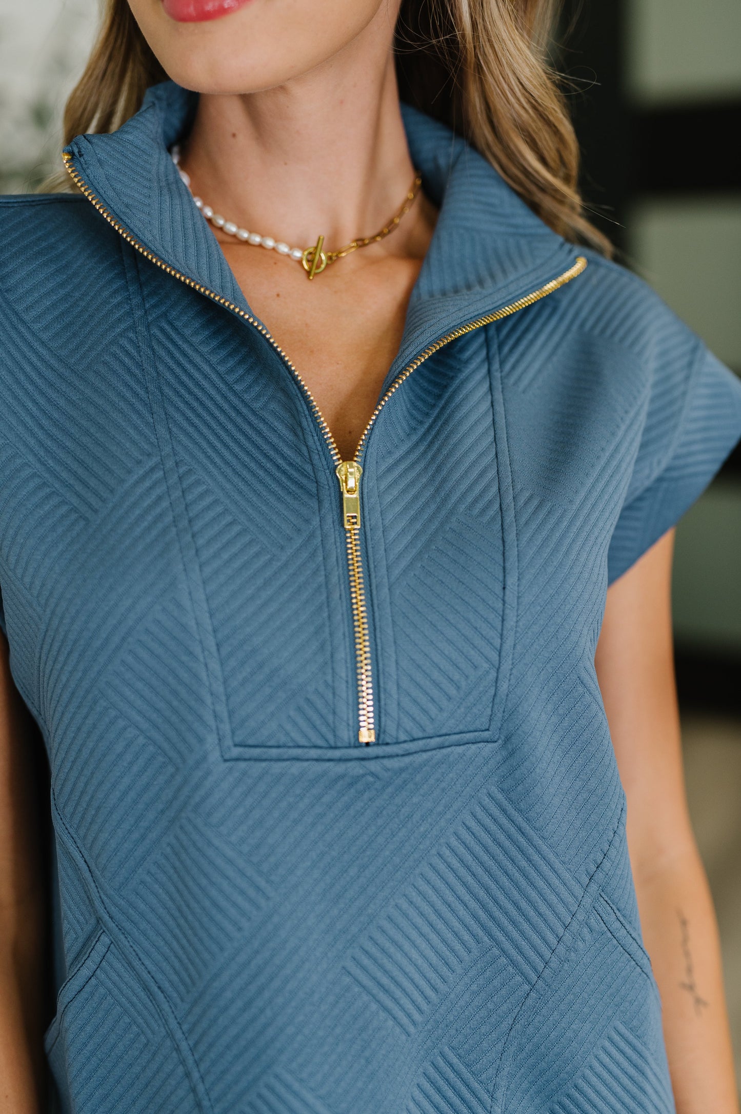 Easy Hustle High Neck Dress in Dusty Blue - Southern Divas Boutique