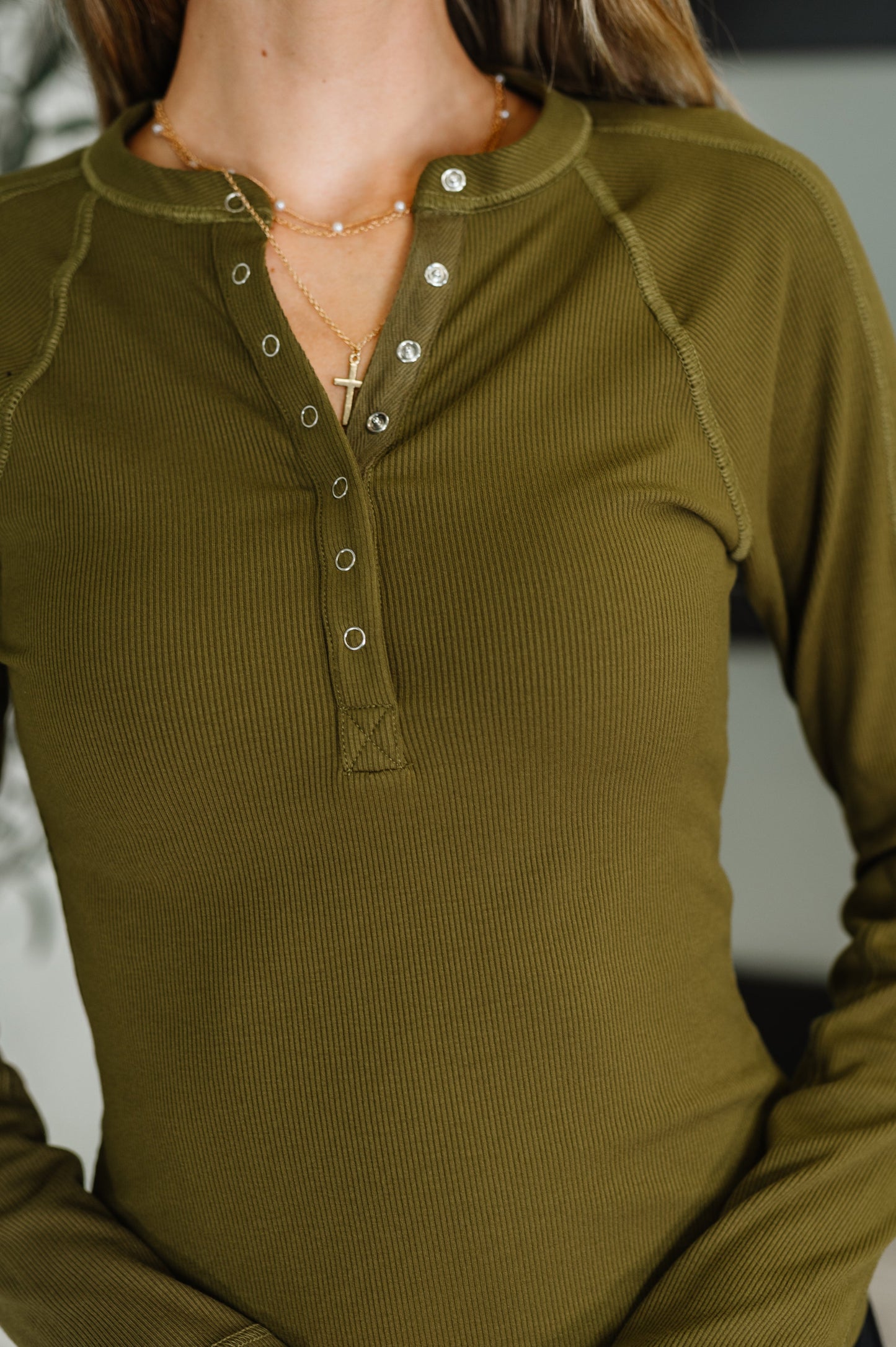 Effortless Edge Knit Henley Top in Camo Green - Southern Divas Boutique