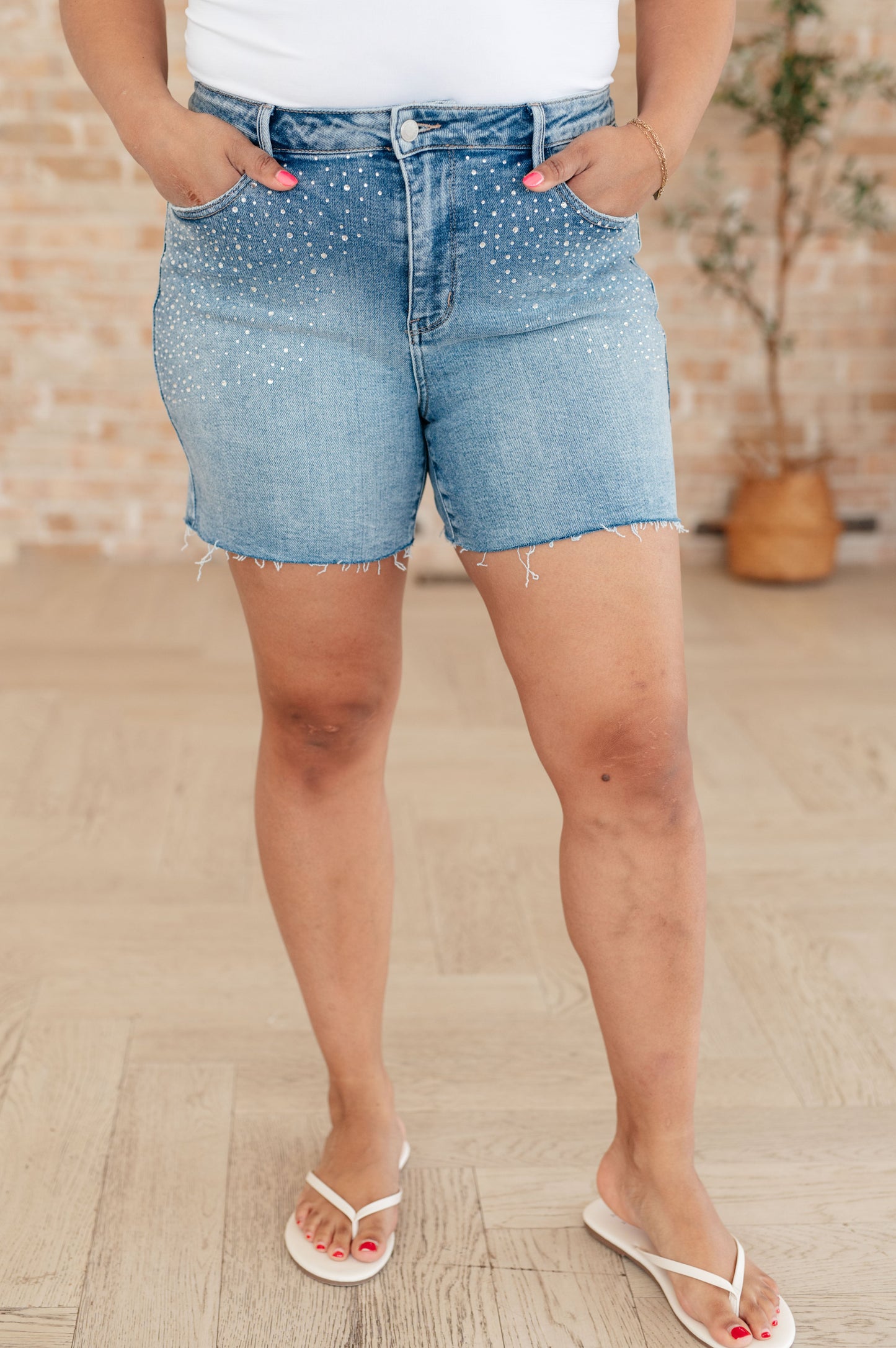 Elle High Rise Rhinestone Cutoff Shorts - Southern Divas Boutique