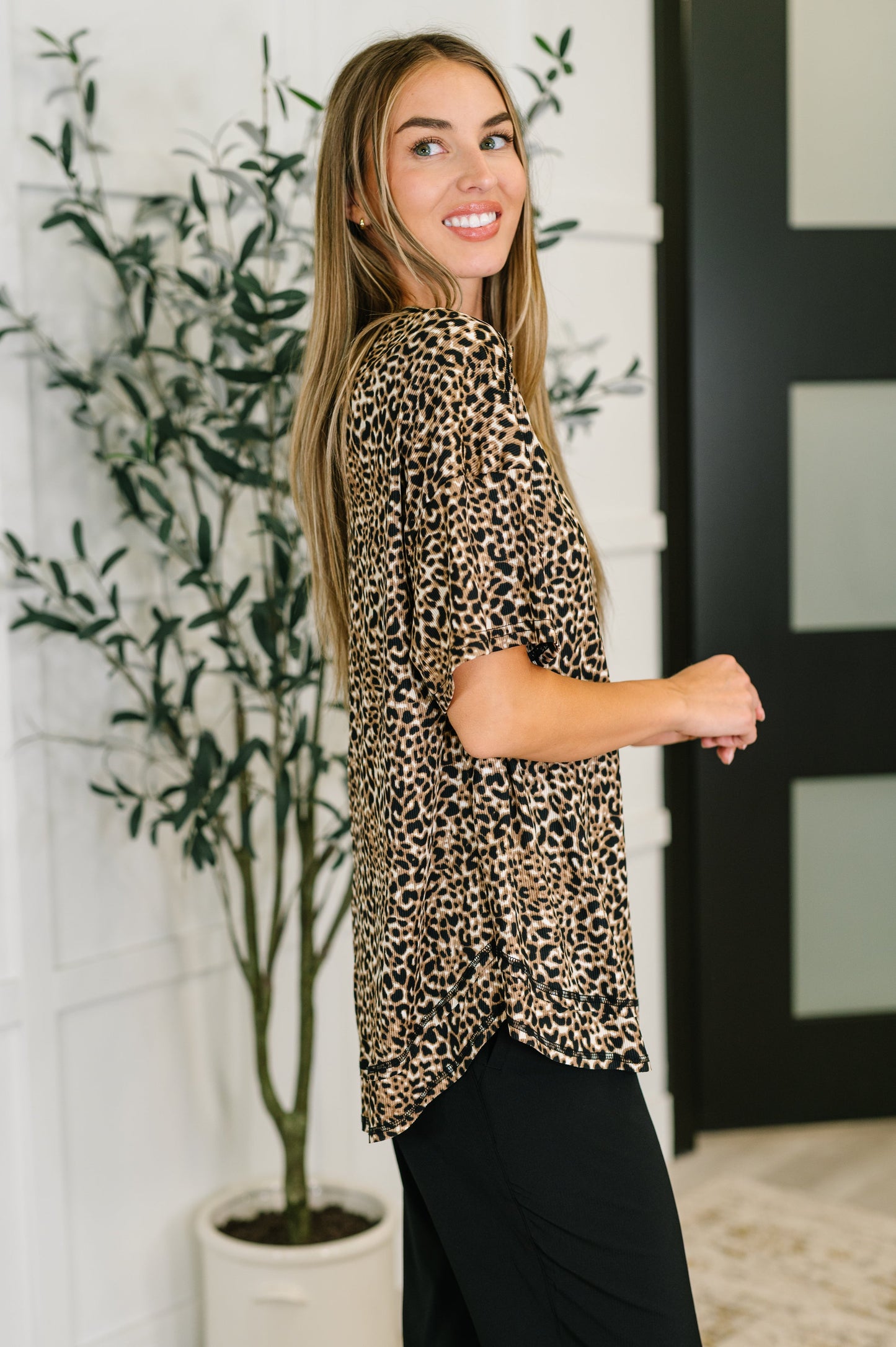 Feline Fine Ribbed Knit Relaxed Tee in Mocha - Southern Divas Boutique