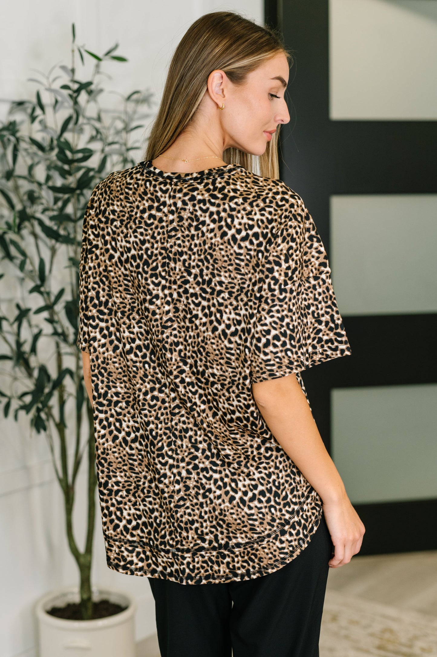 Feline Fine Ribbed Knit Relaxed Tee in Mocha - Southern Divas Boutique