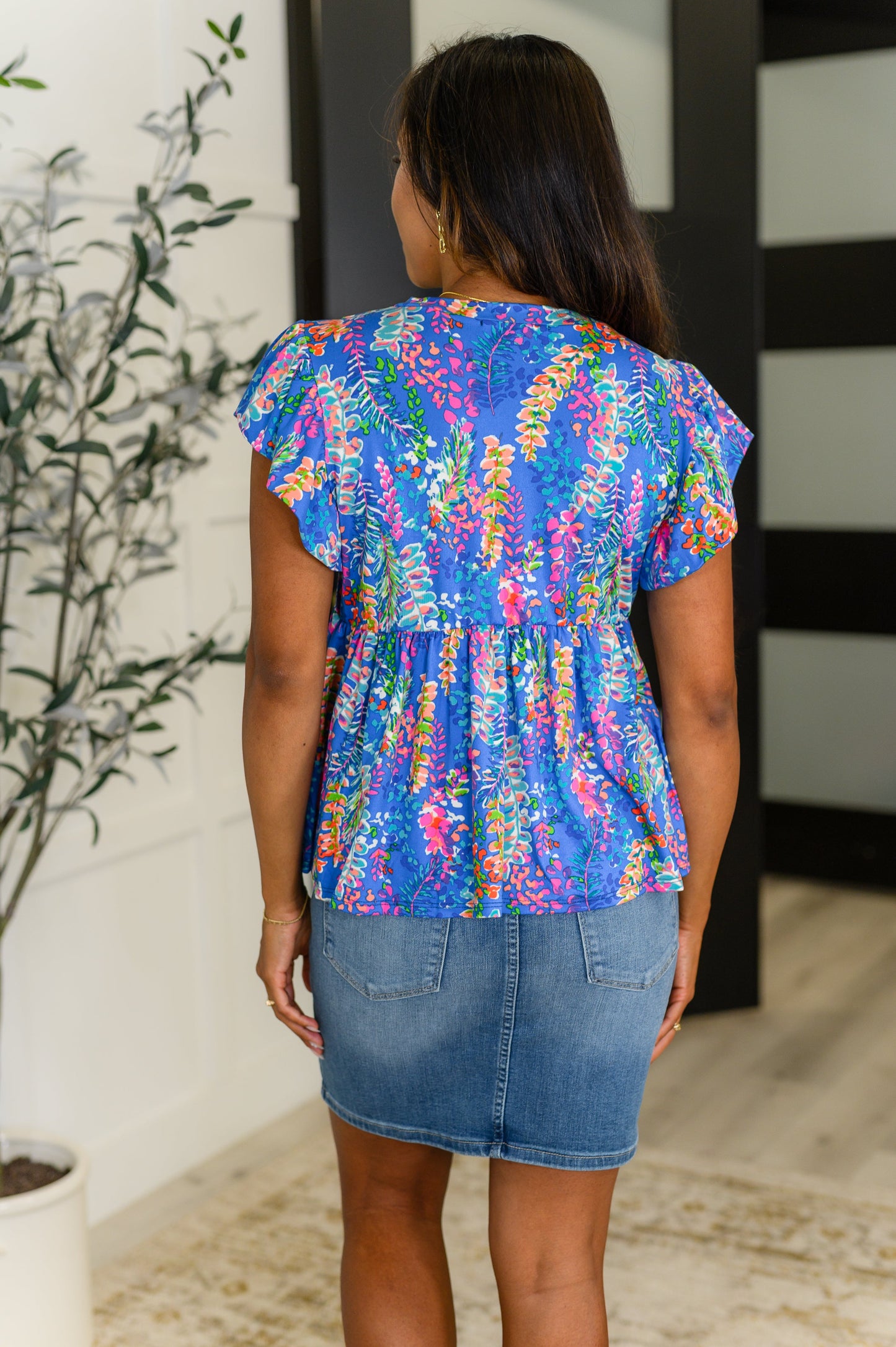 Flirt Alert Flutter Sleeve Top in Blue - Southern Divas Boutique