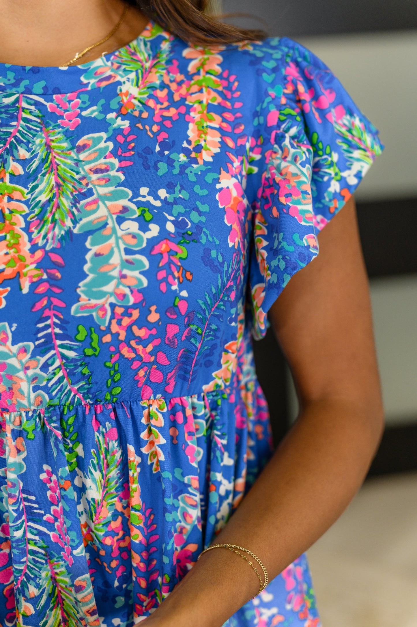 Flirt Alert Flutter Sleeve Top in Blue - Southern Divas Boutique