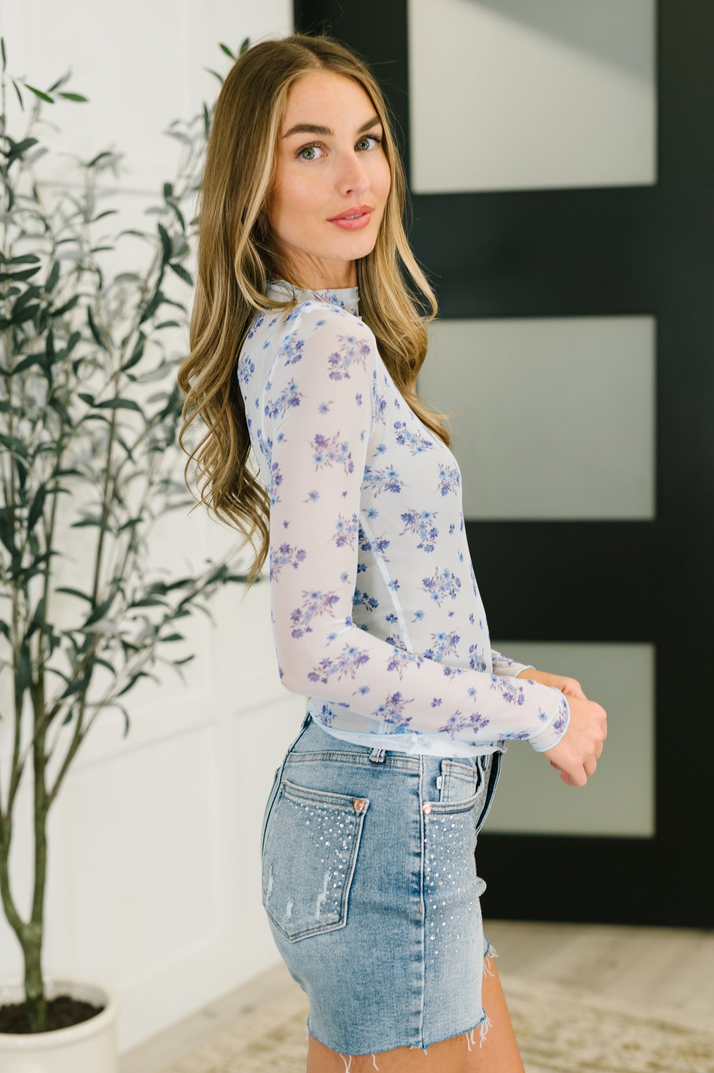 Flirty by Nature Mesh Layering Top in Light Blue - Southern Divas Boutique