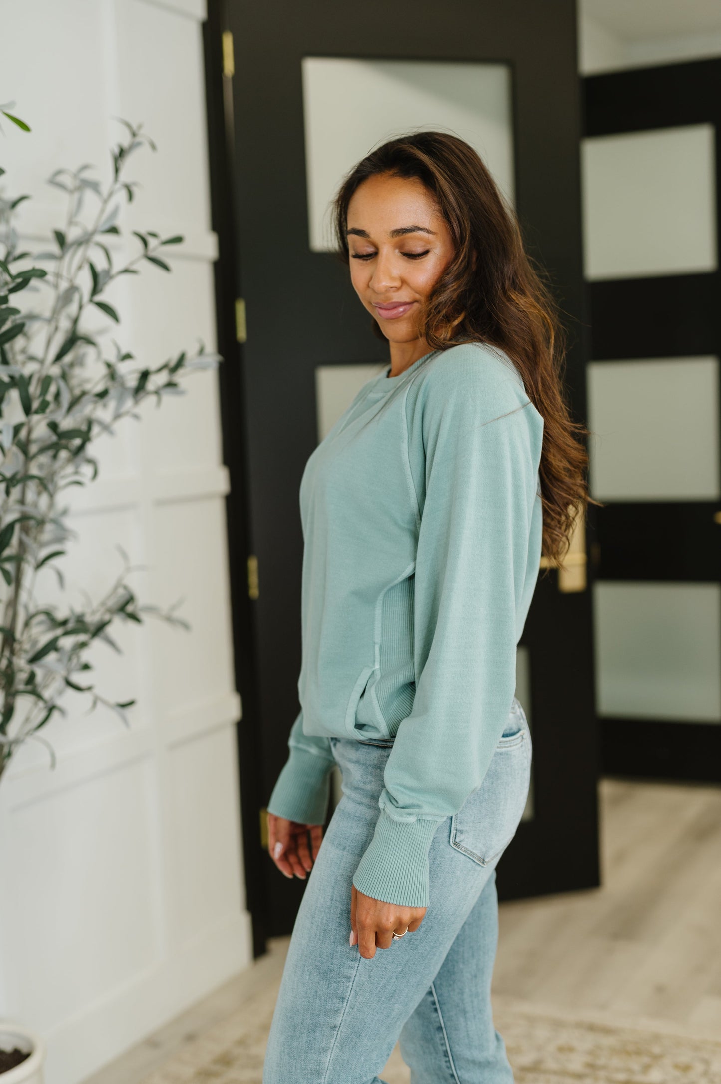 For the Experience Relaxed Pullover in Ash Blue - Southern Divas Boutique