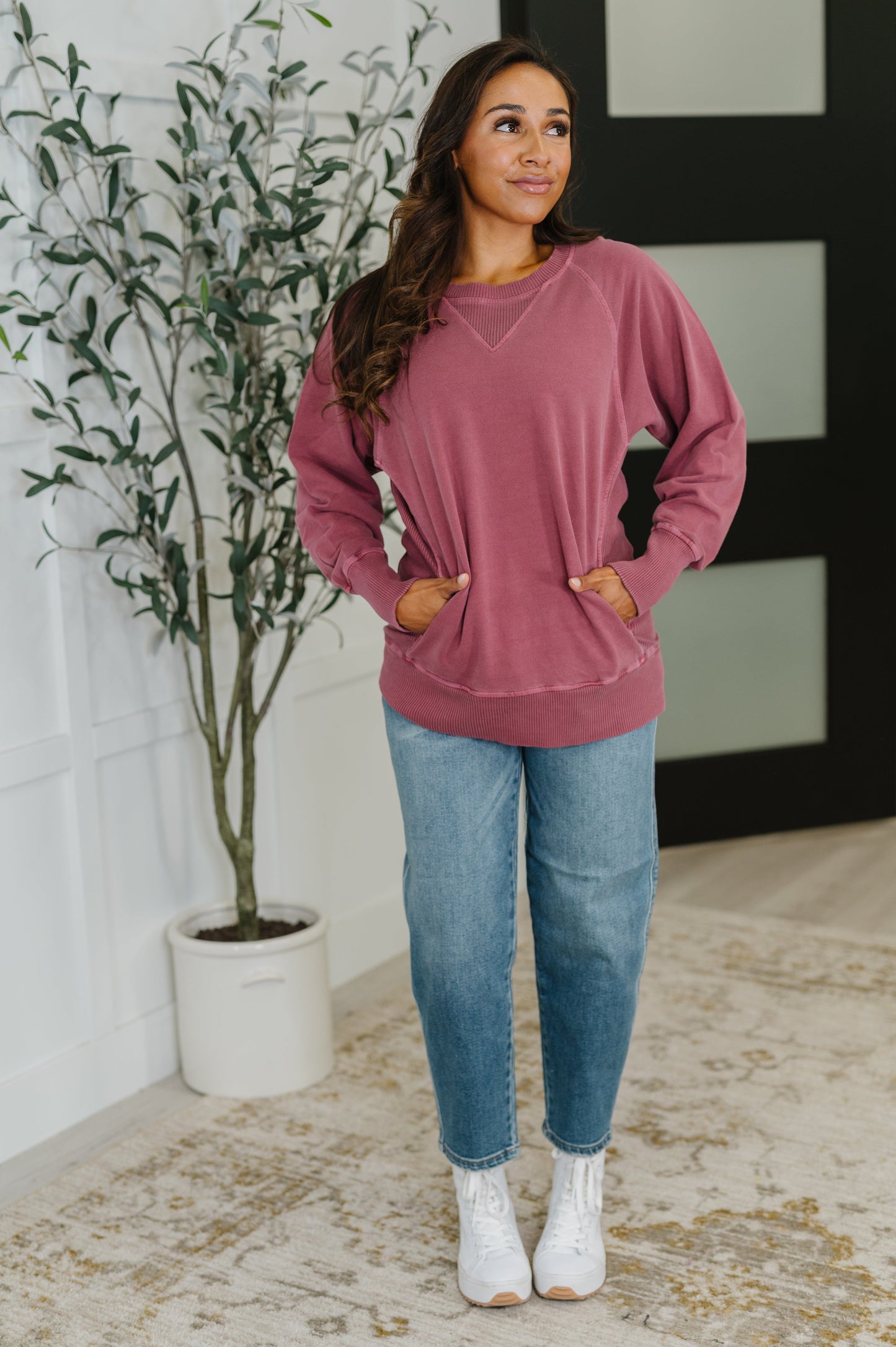 For the Experience Relaxed Pullover in Cabernet - Southern Divas Boutique