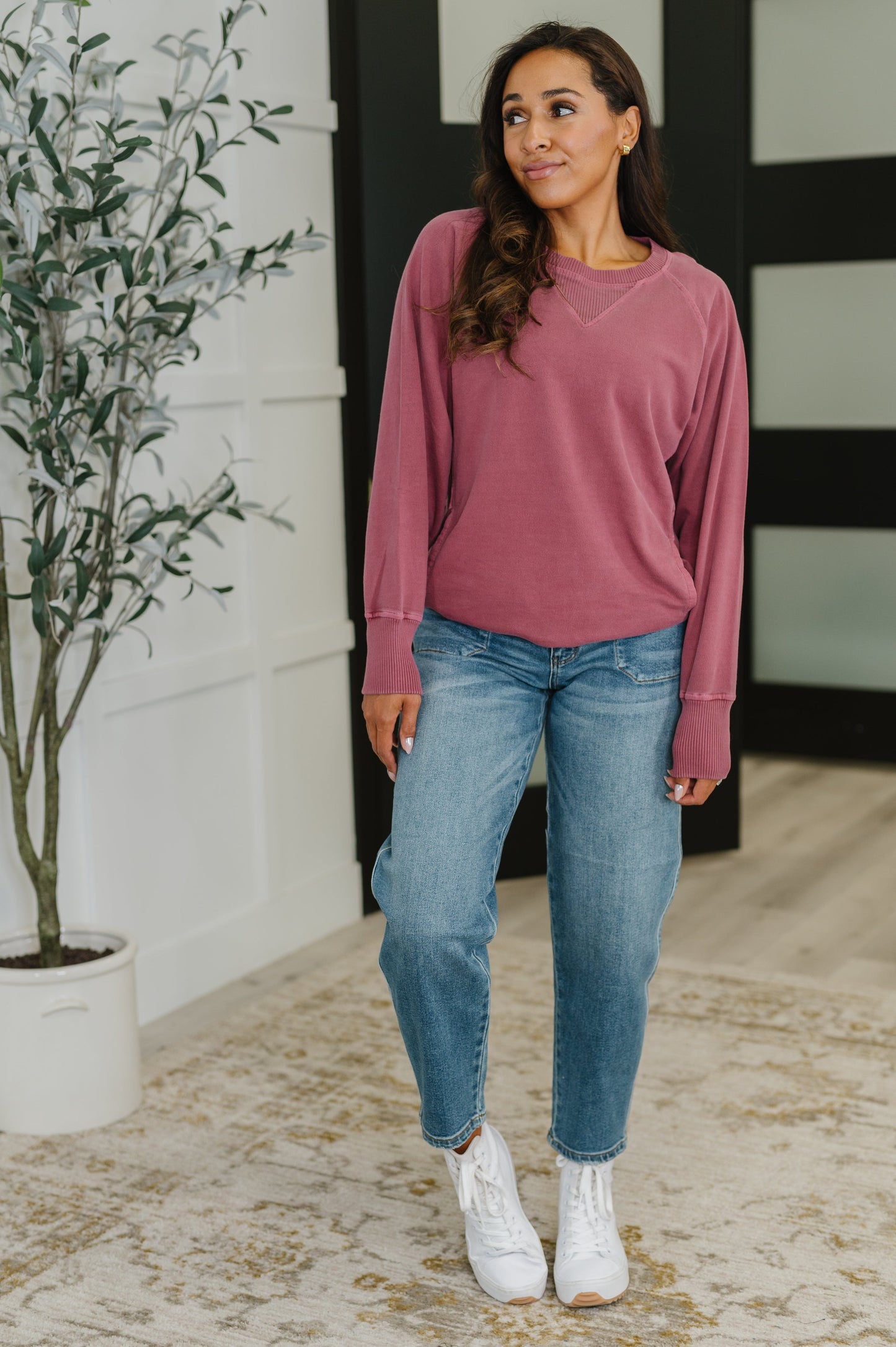 For the Experience Relaxed Pullover in Cabernet - Southern Divas Boutique