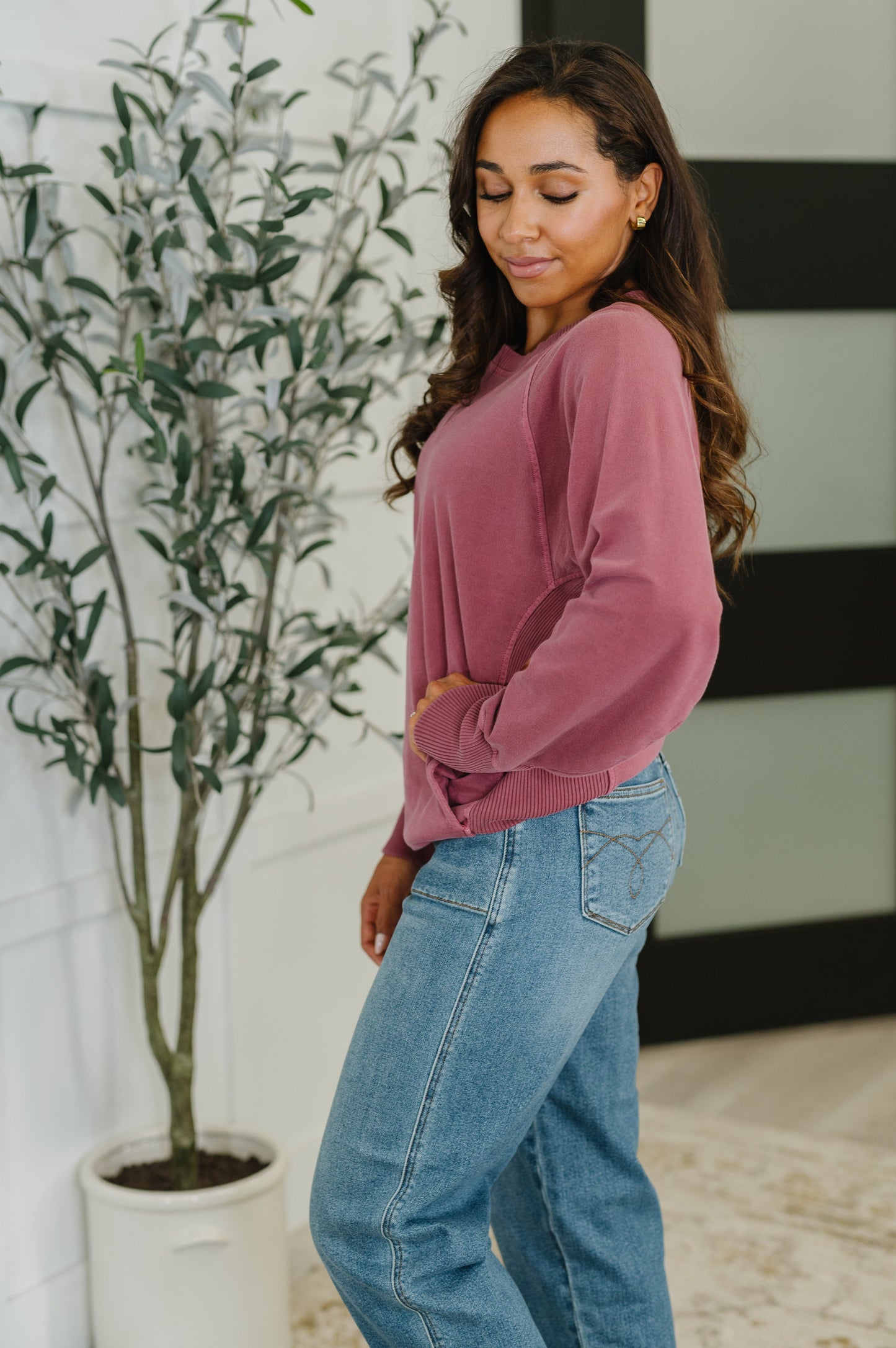 For the Experience Relaxed Pullover in Cabernet - Southern Divas Boutique