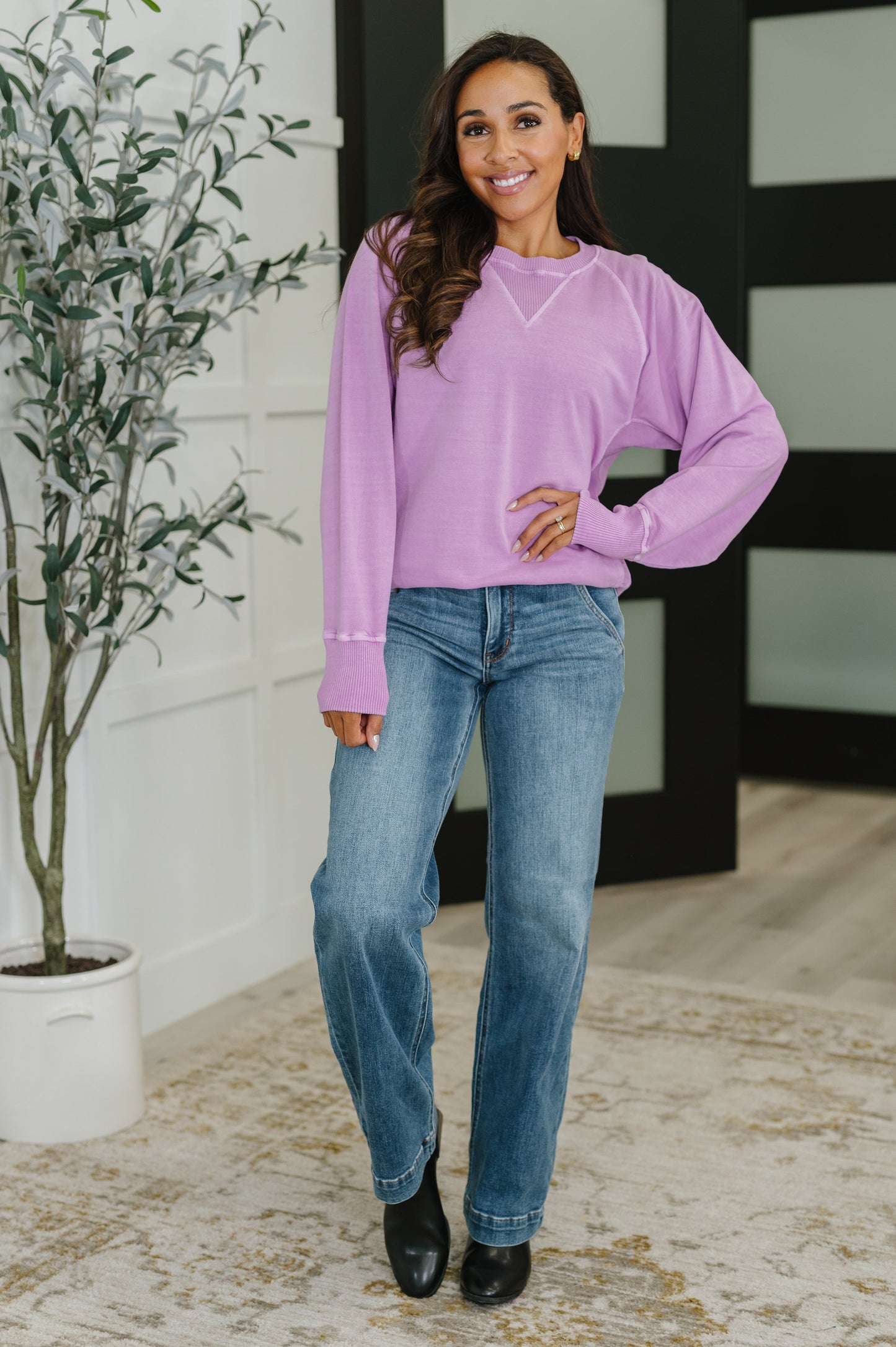 For the Experience Relaxed Pullover in Lavender - Southern Divas Boutique