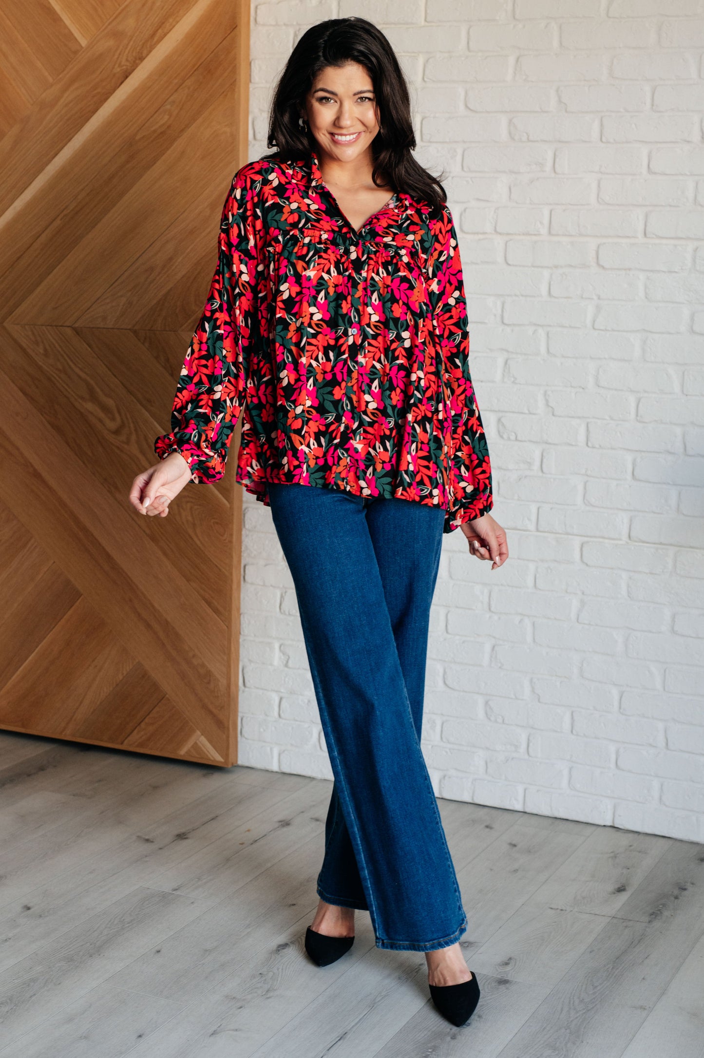 Francophile Ruffle Detail Button Up - Southern Divas Boutique