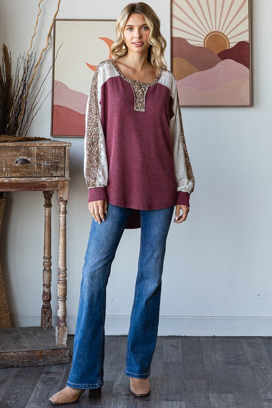 Bold Behavior Contrast Color Block Top in Burgundy - Southern Divas Boutique