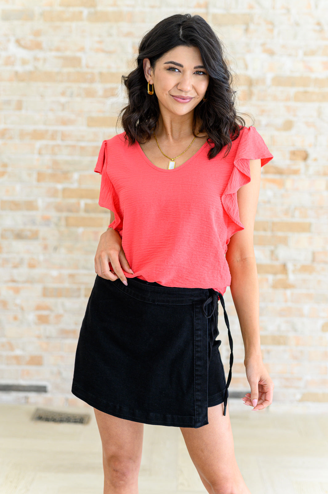 Got Me Cornered V Neck Ruffle Sleeve Top - Southern Divas Boutique