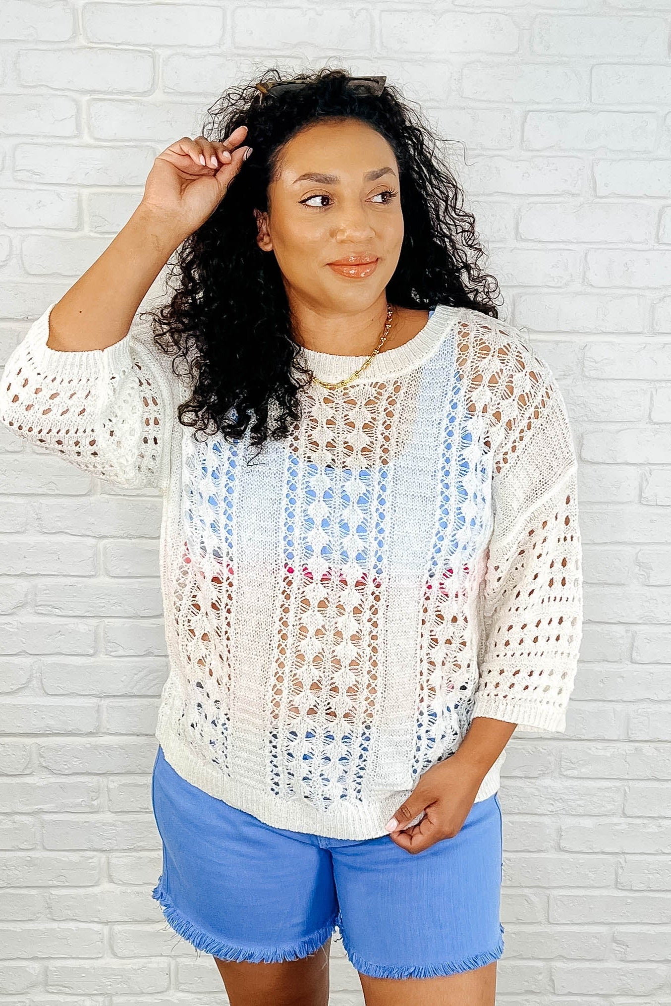 Hallow Laugh Open Knit Top - Southern Divas Boutique