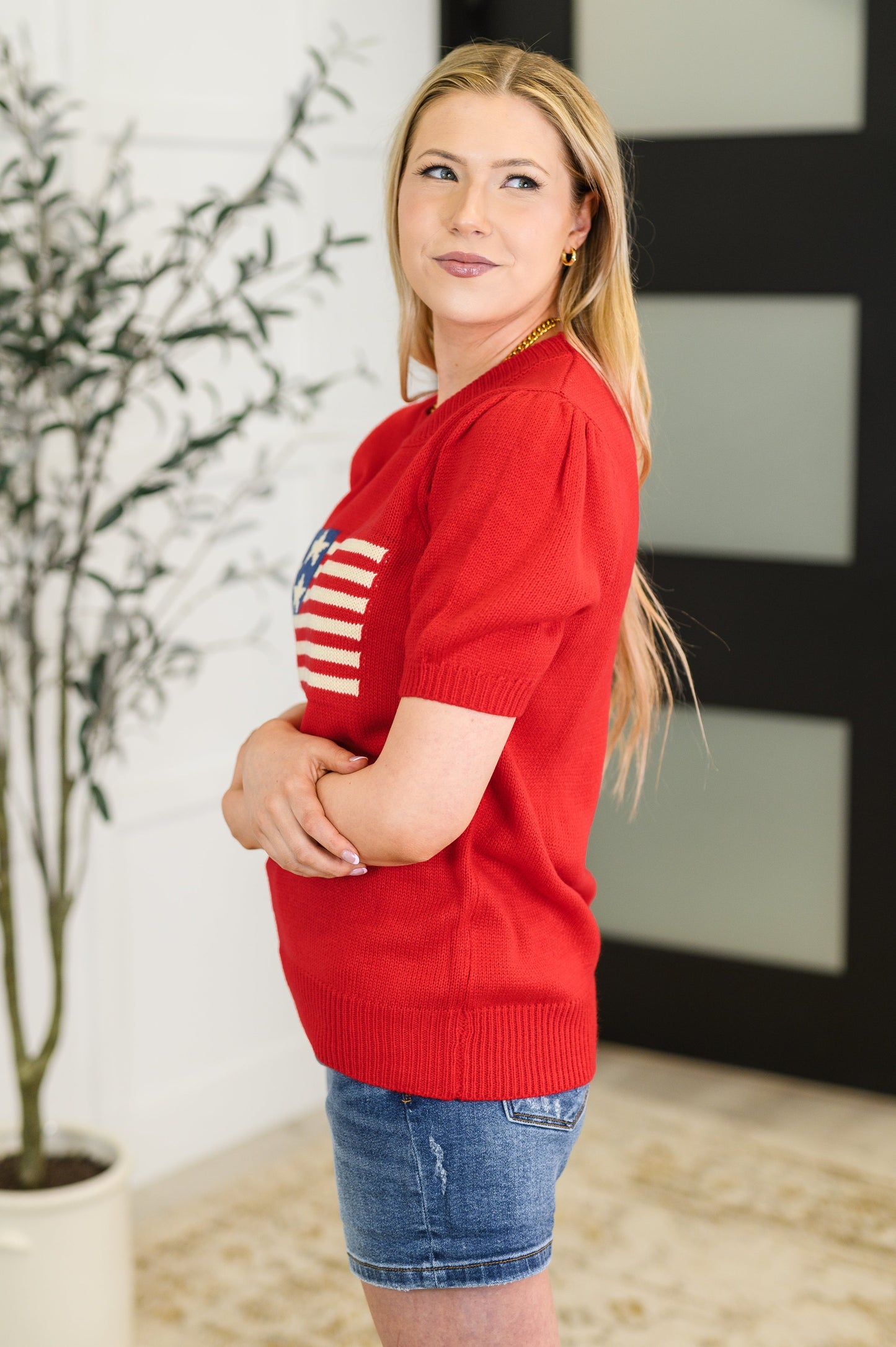 Hand Over Heart Graphic Knit Top in Red - Southern Divas Boutique