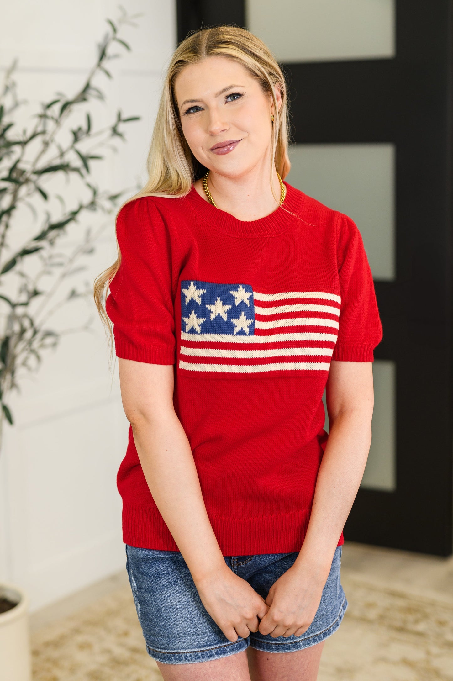 Hand Over Heart Graphic Knit Top in Red - Southern Divas Boutique
