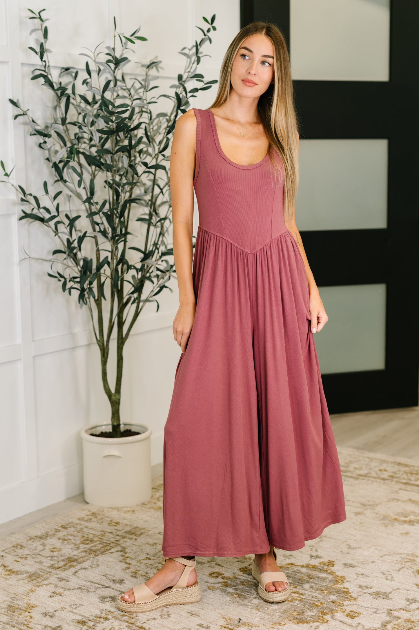 Head to Toe Whoa Gathered Wide Leg Jumpsuit in Mauve - Southern Divas Boutique