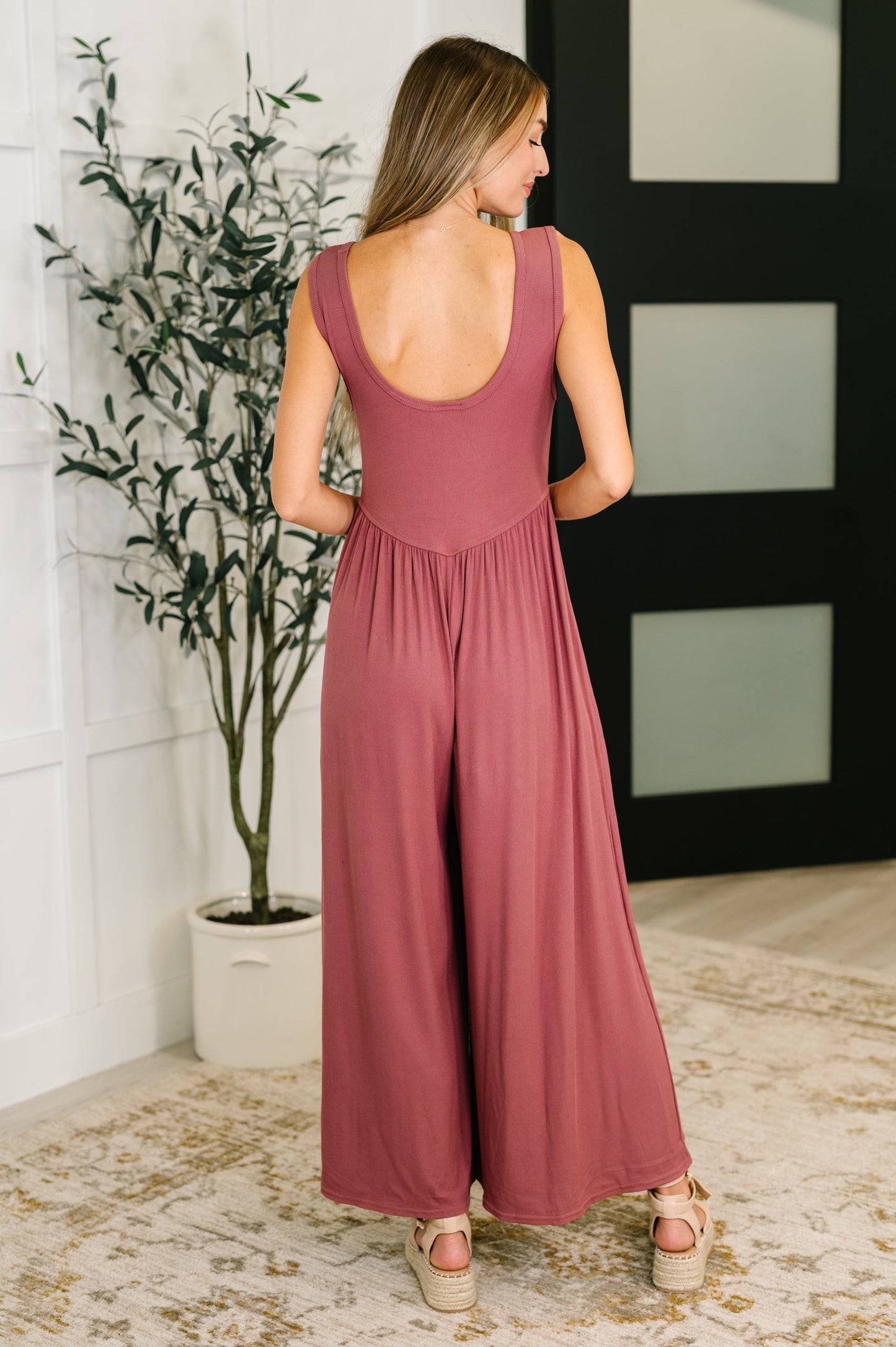 Head to Toe Whoa Gathered Wide Leg Jumpsuit in Mauve - Southern Divas Boutique