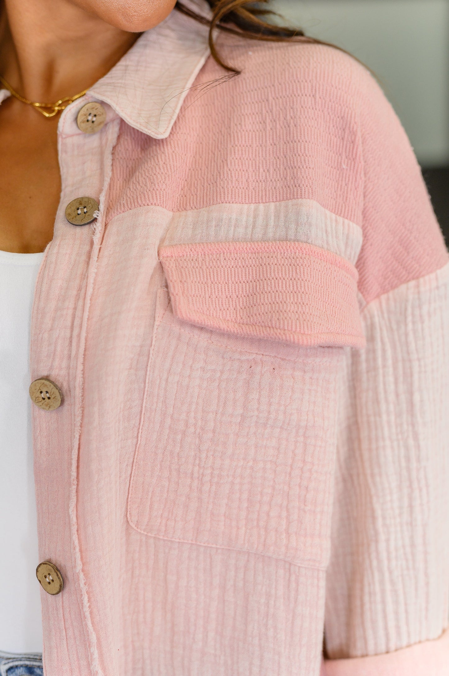 Hot & Unbothered Full Front Button Down Shacket in Pink - Southern Divas Boutique