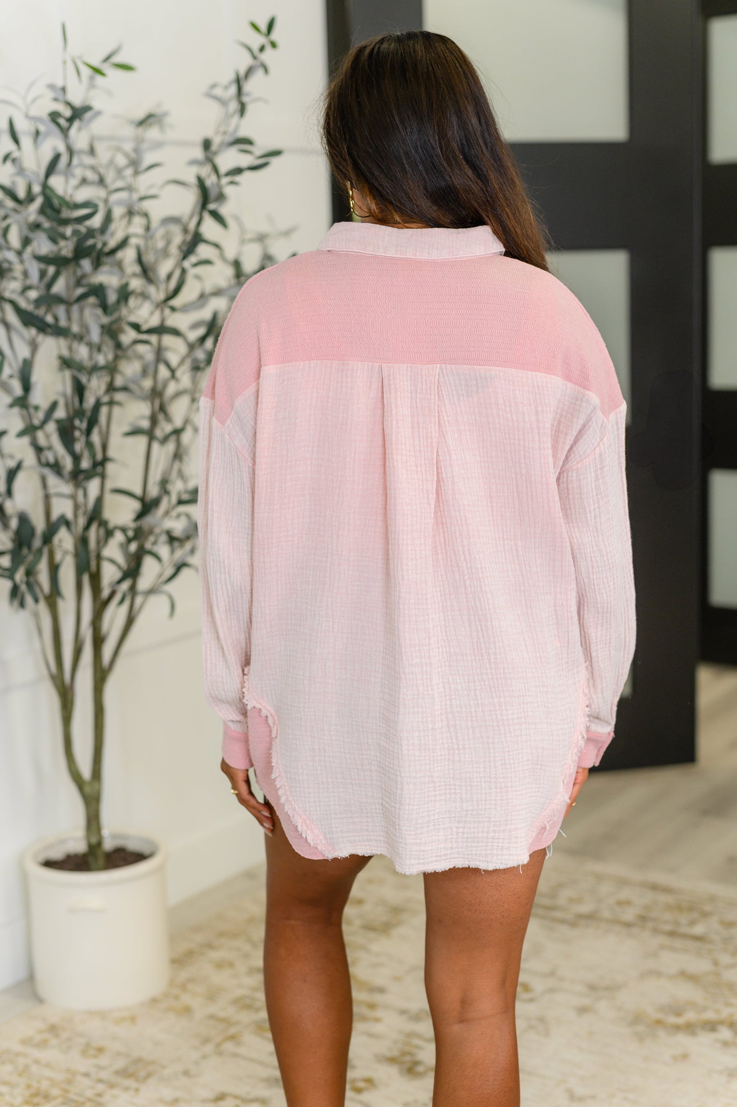 Hot & Unbothered Full Front Button Down Shacket in Pink - Southern Divas Boutique