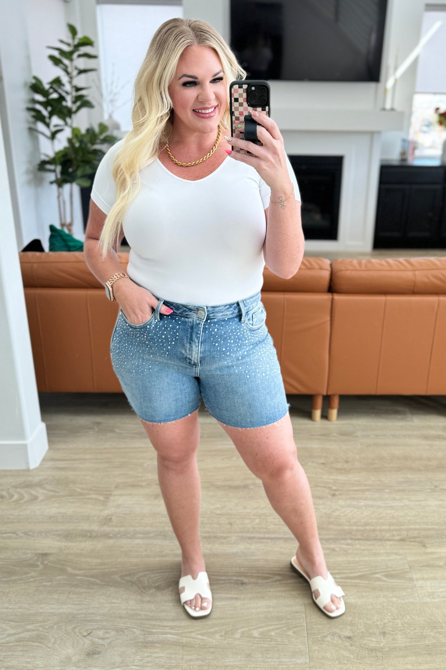 Elle High Rise Rhinestone Cutoff Shorts - Southern Divas Boutique