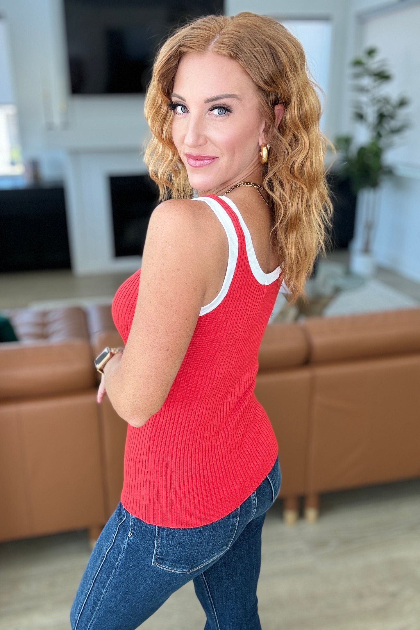 Handled It Contrast Trim Tank in Red - Southern Divas Boutique