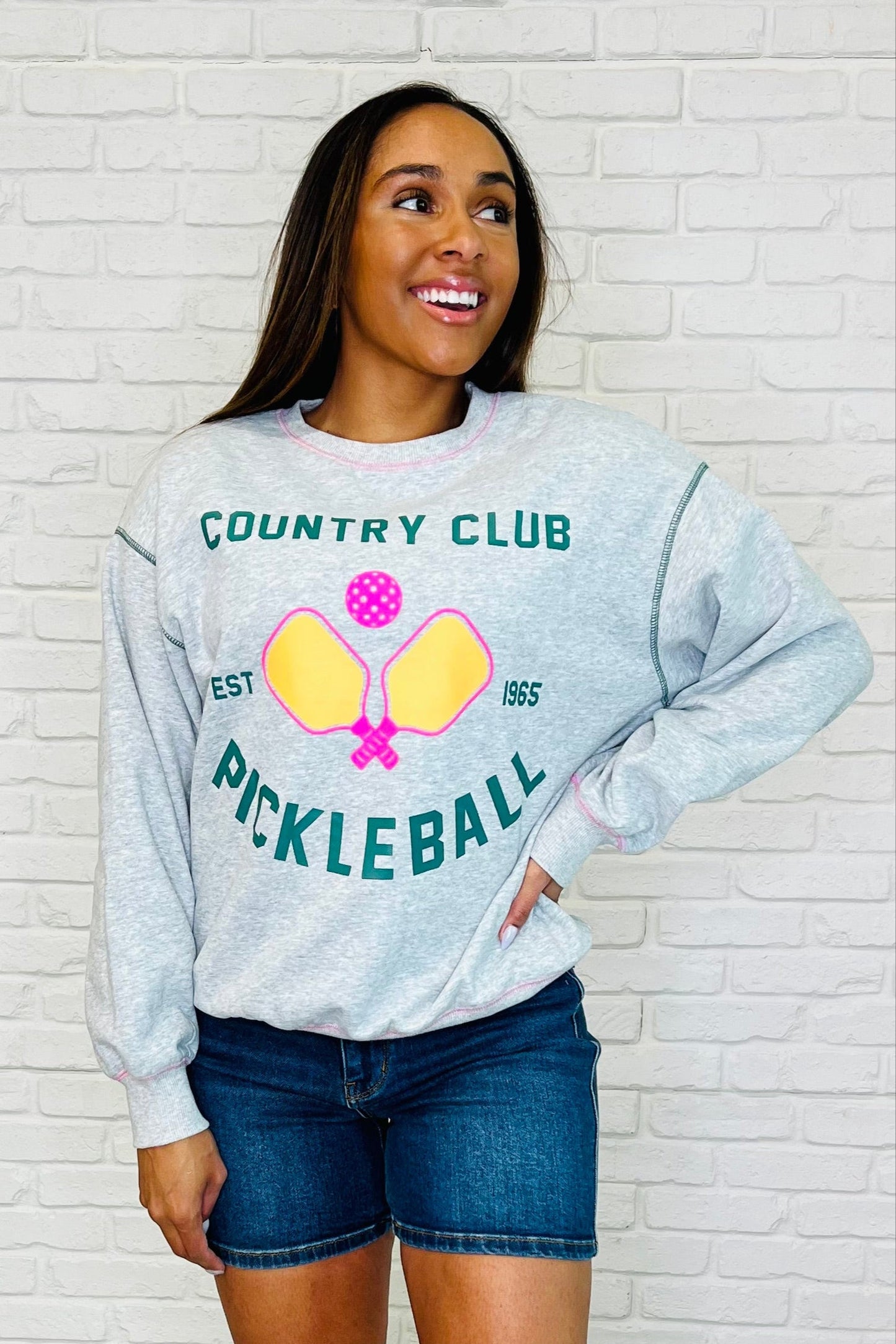 Country Club Pickle Ball Graphic Sweatshirt - Southern Divas Boutique