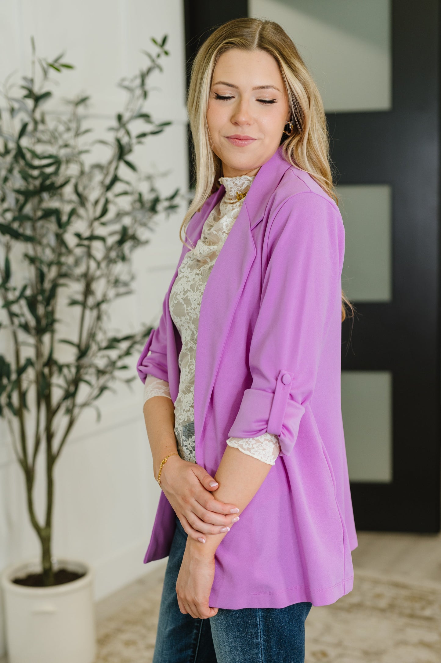 I'm Really That Gal Open Front Blazer in Orchid Glow - Southern Divas Boutique