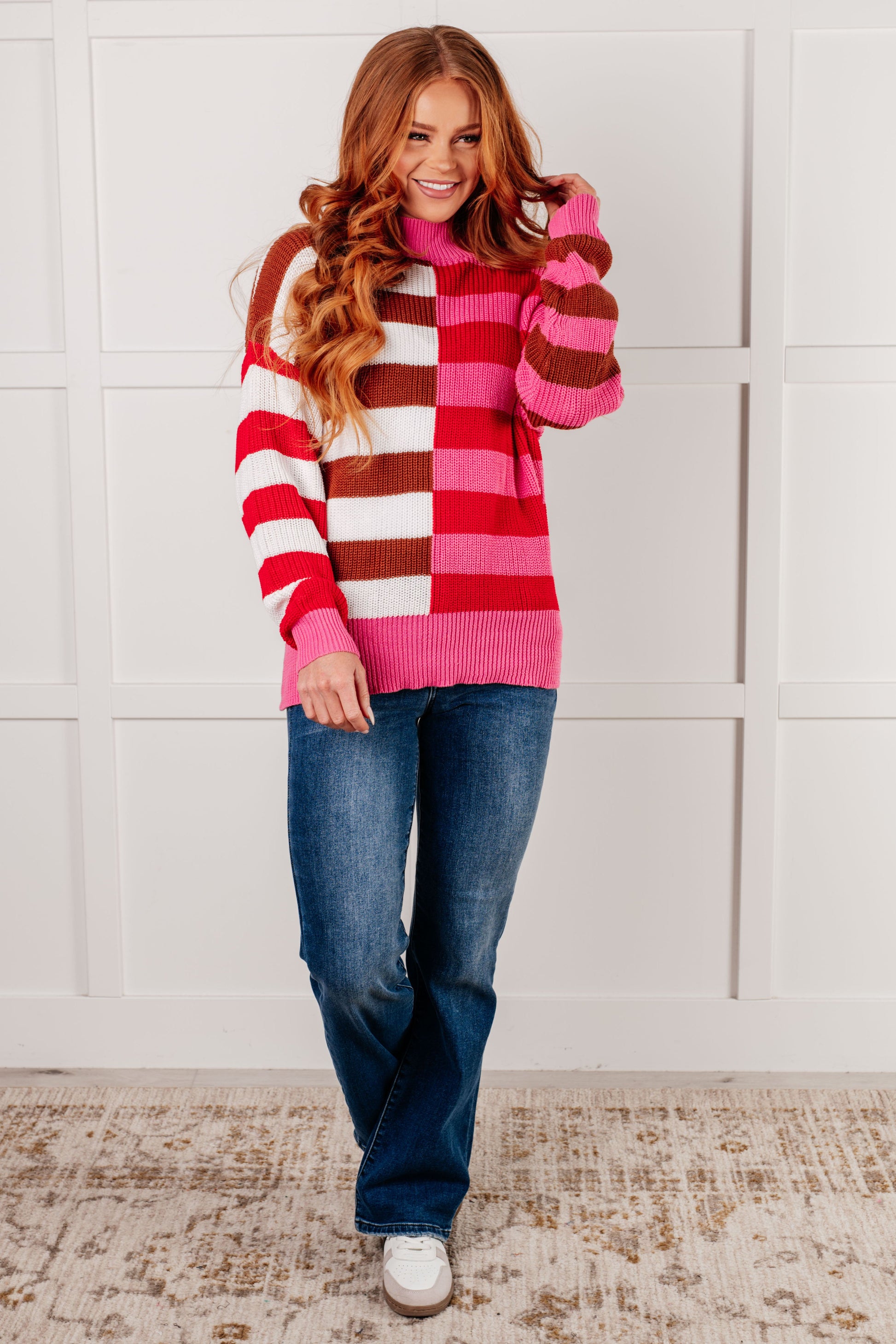 In Your Lane Color Blocked Stripe Sweater - Southern Divas Boutique