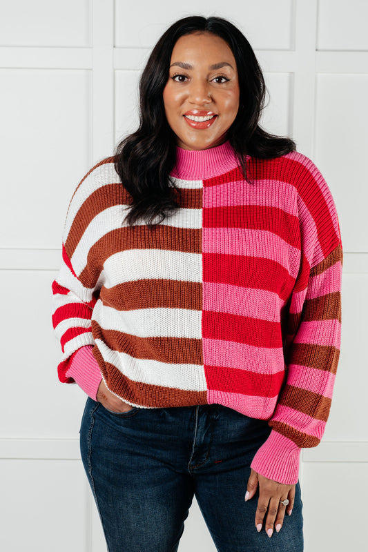 In Your Lane Color Blocked Stripe Sweater - Southern Divas Boutique
