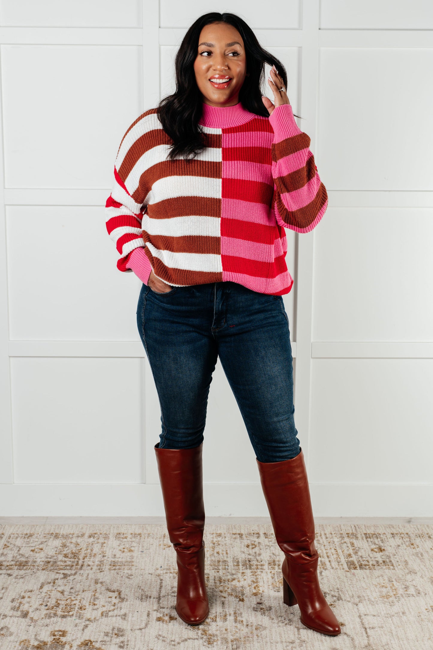 In Your Lane Color Blocked Stripe Sweater - Southern Divas Boutique